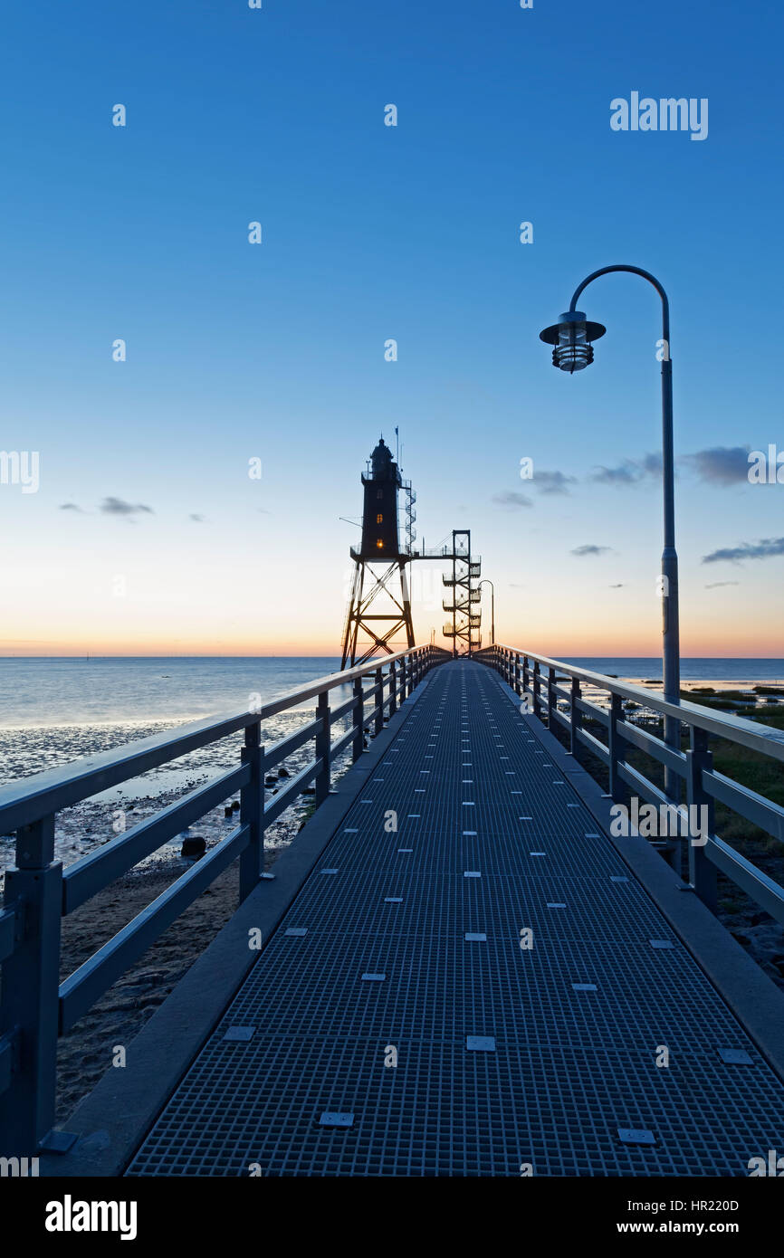Leuchtturm Obereversand, Fischerei Hafen von Dorum-Neufe Stockfoto
