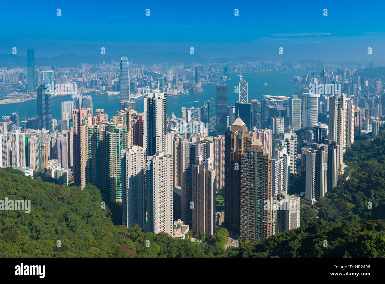 Panorama-Foto von Hong Kong in einem sonnigen Tag Stockfoto