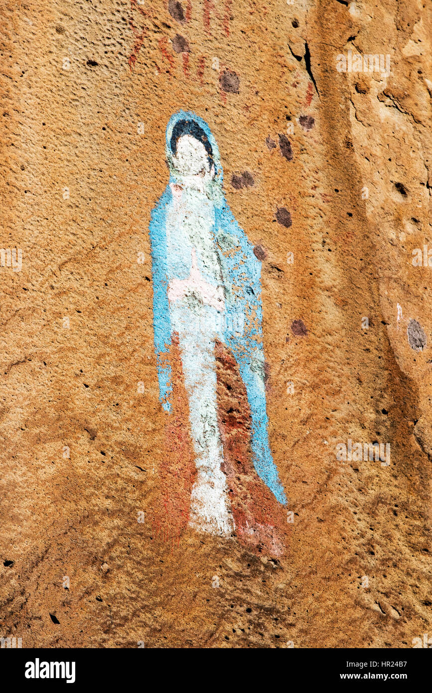 Jungfrau von Guadalupe auf Felswand gemalt; Penitente Canyon; Colorado; USA Stockfoto