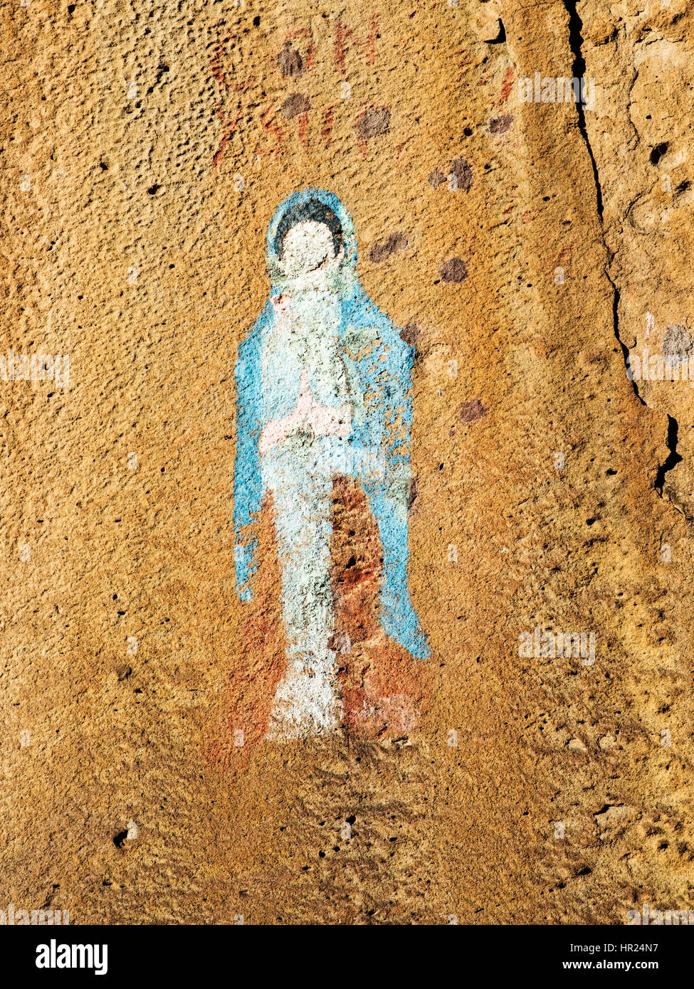 Jungfrau von Guadalupe auf Felswand gemalt; Penitente Canyon; Colorado; USA Stockfoto