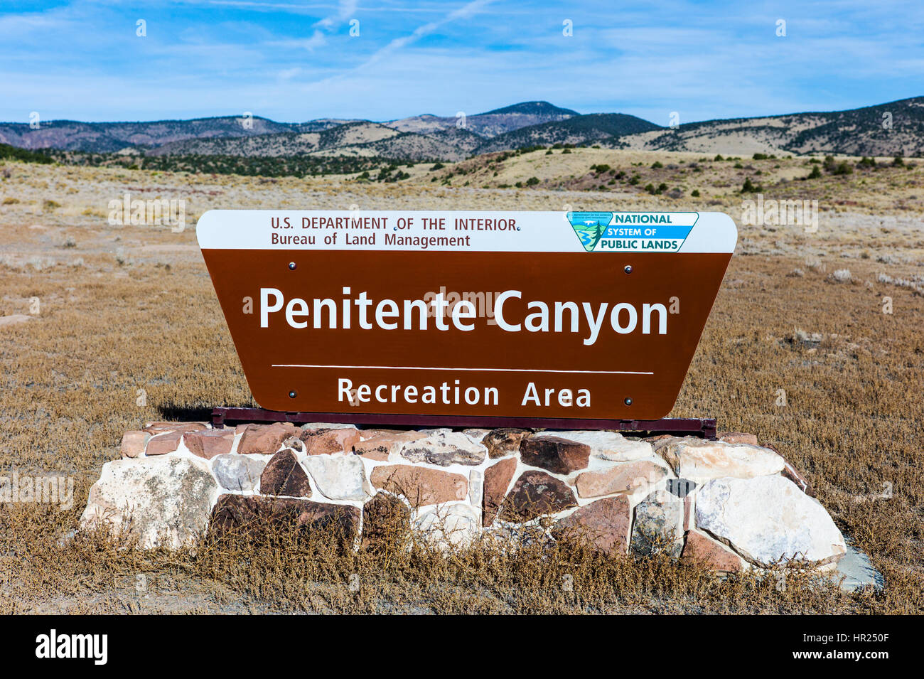 Eingang-Beschilderung; Penitente Canyon; Colorado; USA Stockfoto
