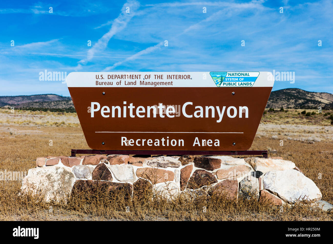 Eingang-Beschilderung; Penitente Canyon; Colorado; USA Stockfoto