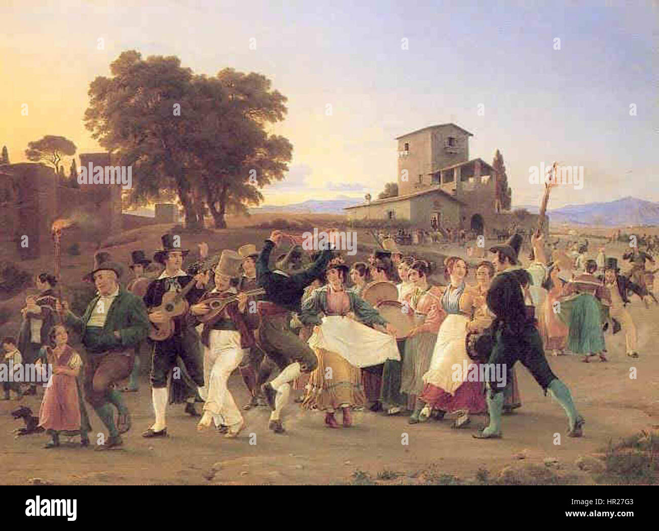 Oktoberfest-Abend außerhalb der Mauern Roms, ein Ölgemälde von 1839 auf Leinwand von Wilhelm Marstrand, einem dänischen Künstler. Stockfoto