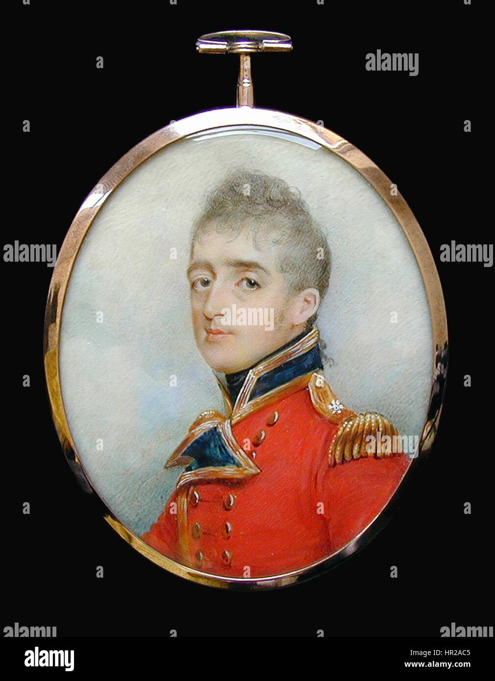 Colonel Stephen Ponsonby Peacocke von George Chinnery, um 1880, ist ein Porträt, das den britischen Offizier mit einer würdevollen und kommandierenden Präsenz zeigt. Das Gemälde zeigt Chinnerys Geschick, Militärfiguren einzufangen. Stockfoto