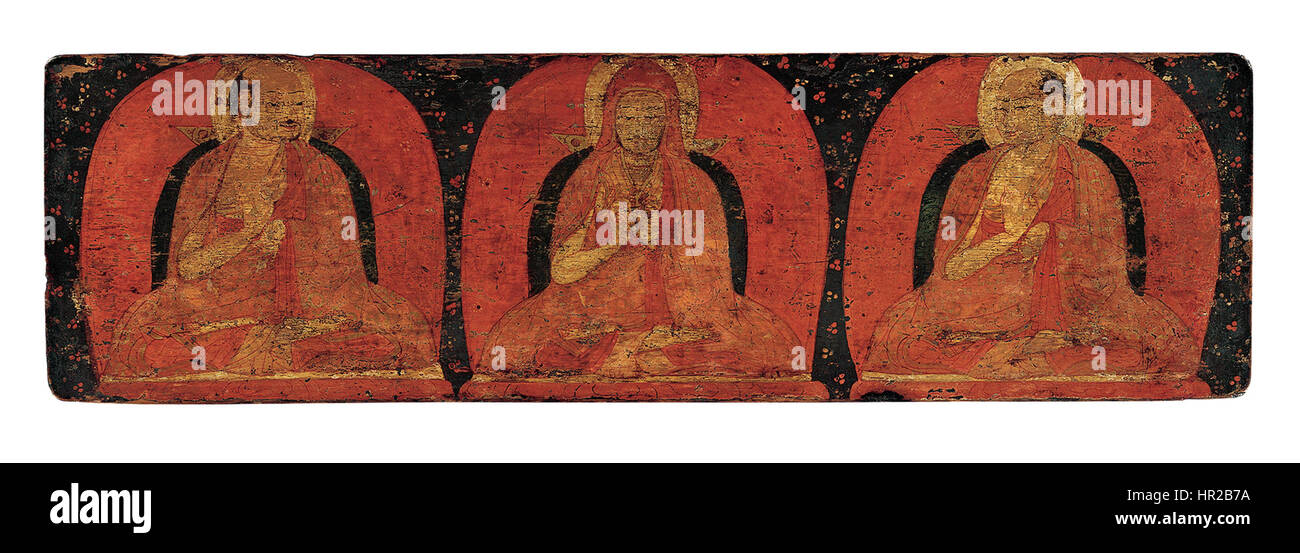 Manuskript-Abdeckungen mit drei Gottheiten und drei Hierarchen, 2 paar Stockfoto