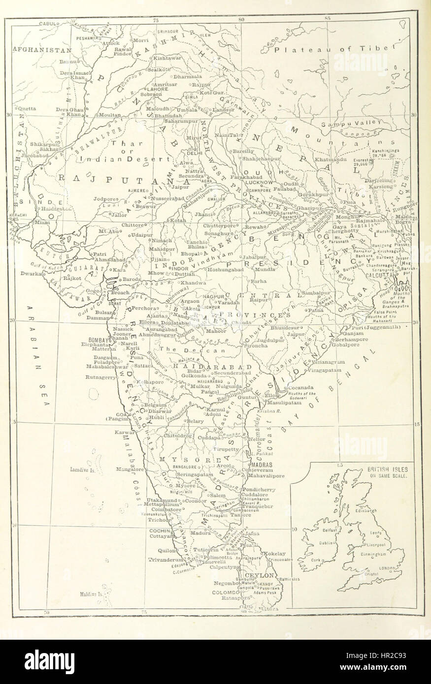 Alte Karte von Indien, von der British Library Stockfoto