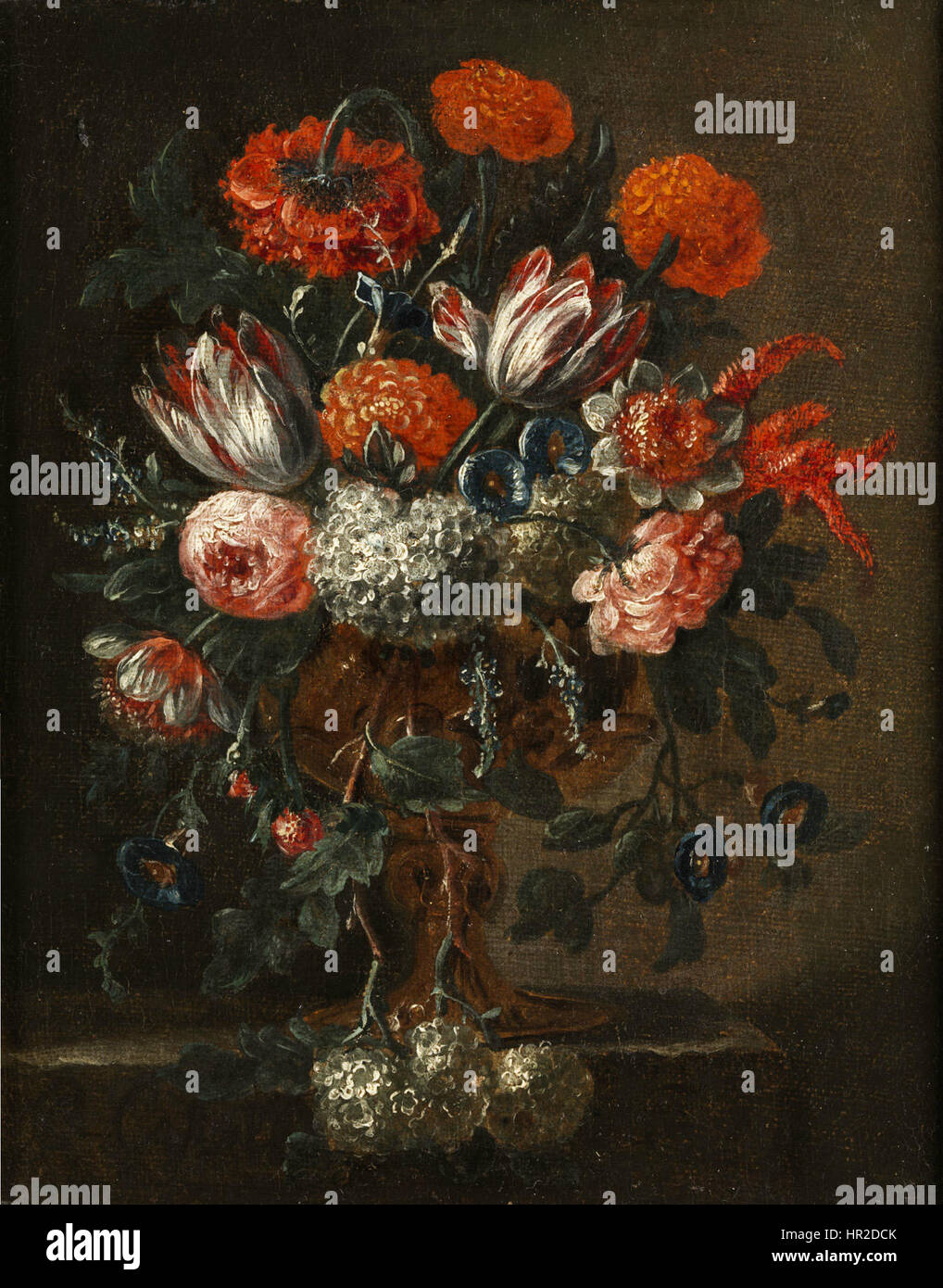 Pieter Casteels’ florale Gemälde zeigen seine Beherrschung des Stilllebens und der botanischen Kunst. Seine Werke erfassen die lebendige Schönheit und die komplizierten Details der Blumen mit einem Schwerpunkt auf Realismus und Textur. Stockfoto