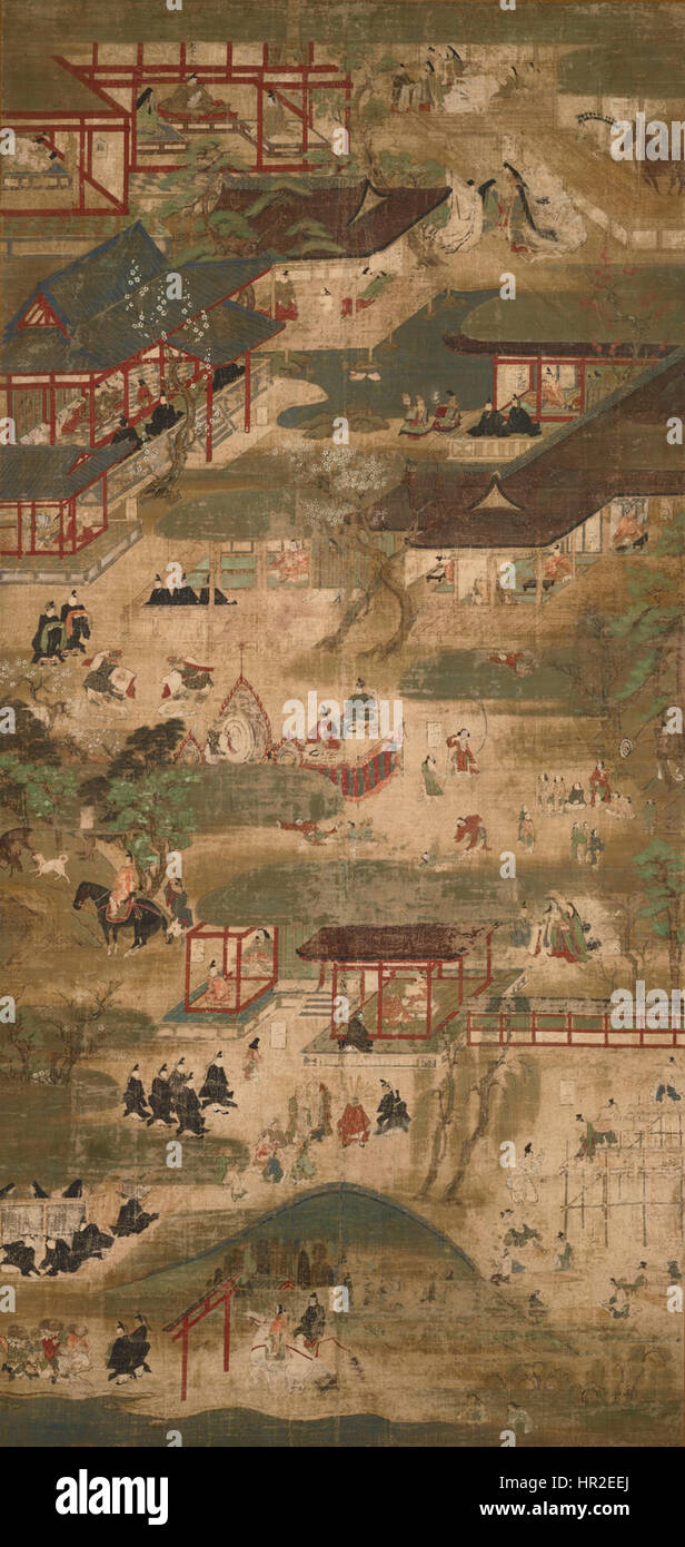 Diese bildhafte Biografie von Shotoku Taishi veranschaulicht Schlüsselmomente des Lebens von Prinz Shotoku, einer Schlüsselfigur in der frühen japanischen Geschichte. Die Bilder zeigen seine Rolle bei der Verbreitung des Buddhismus und der Etablierung des politischen Systems Japans. Stockfoto