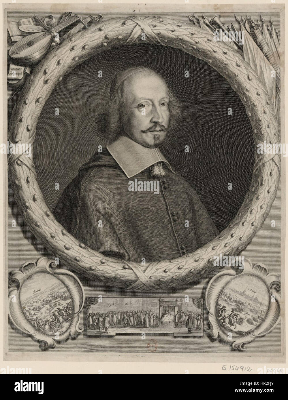 Dieses von Robert Nanteuil im Jahr 1656 geschaffene Porträt zeigt Kardinal Mazarin, den Oberminister Ludwigs XIV. Bekannt für seine raffinierte Gravur-Technik, hebt Nanteuil die würdevolle Haltung und den edlen Charakter des Kardinals in dieser detaillierten Darstellung aus der Barockzeit hervor. Stockfoto