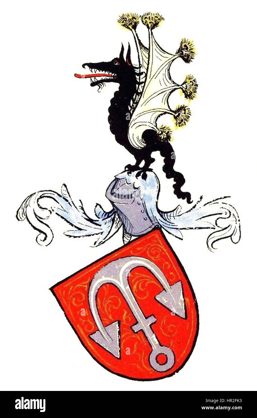 Die „Pettau Wappen“ bezieht sich auf ein Wappen aus der Stadt Pettau (heute Ptuj, Slowenien), das reich an heraldischen Symbolen ist. Es repräsentiert die historische Bedeutung der Region und ihrer Adelsfamilien im Mittelalter. Stockfoto