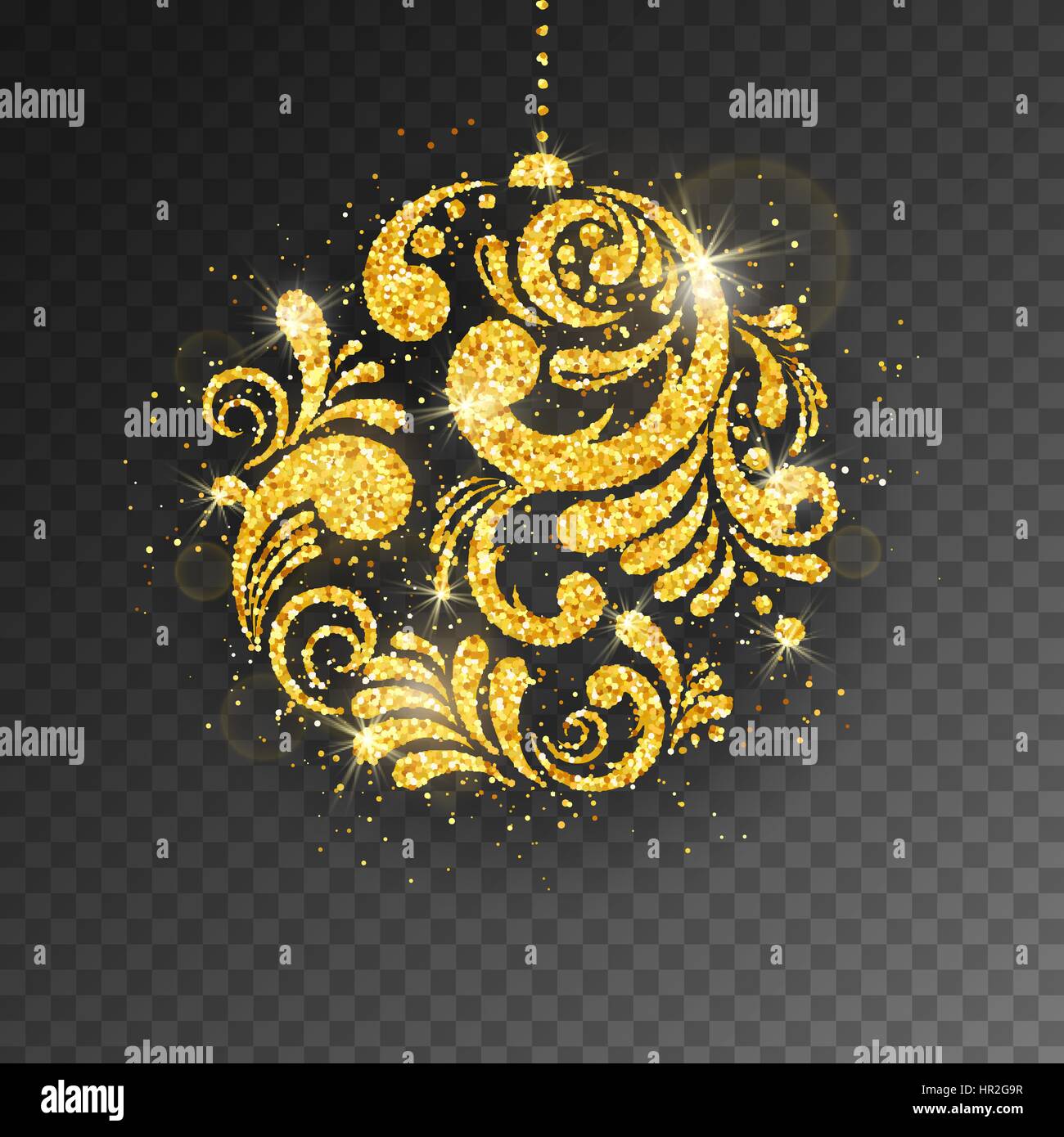 Vektor Weihnachten Neujahr Grußkarte mit funkelnden Goldenen Glitzer texturiert Weihnachtskugel. Weihnachtsferien-Design-Element isoliert auf transparen Stock Vektor