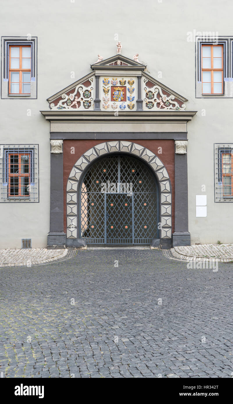 Dekorative Eingang zu einem Renaissance-Haus in Weimar Stockfoto