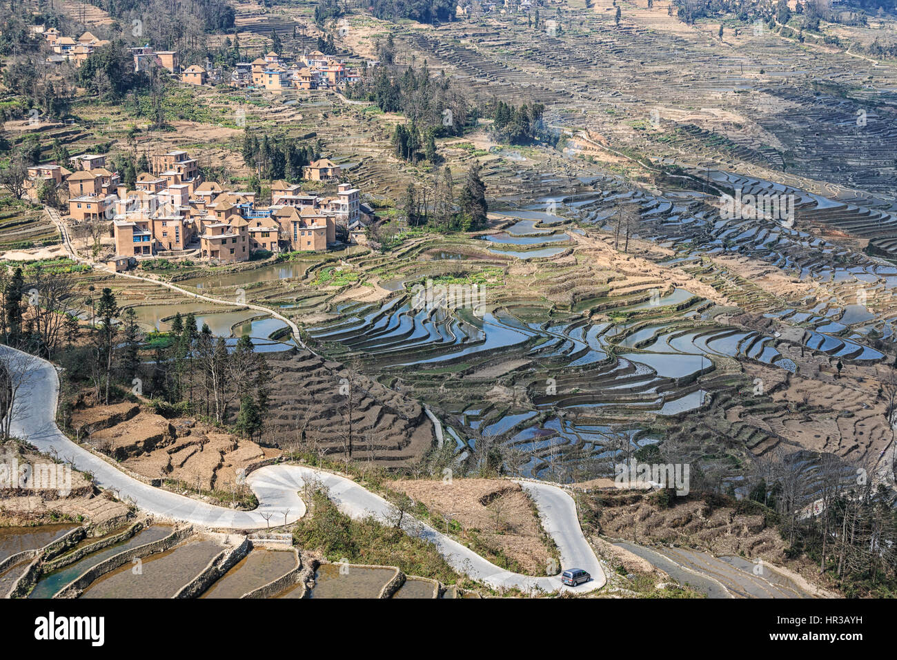 Reisterrassen von YuanYang in Yunnan, China, eines der jüngsten UNESCO-Welterbestätten Stockfoto