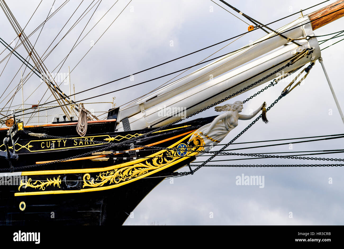 Cutty Sark, Greenwich, London, ein Tee-Clipper 1869 erbaut und das schnellste Schiff in ihren Tag. Stockfoto