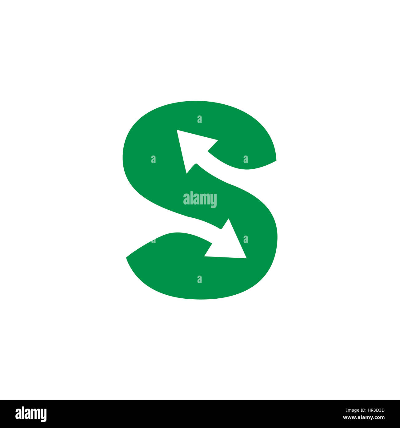 Typografische Pfeilsymbol für Buchstaben S, die für verwendbar sind logistische oder Recycling Unternehmen oder als isolierte grafisches Element Stockfoto