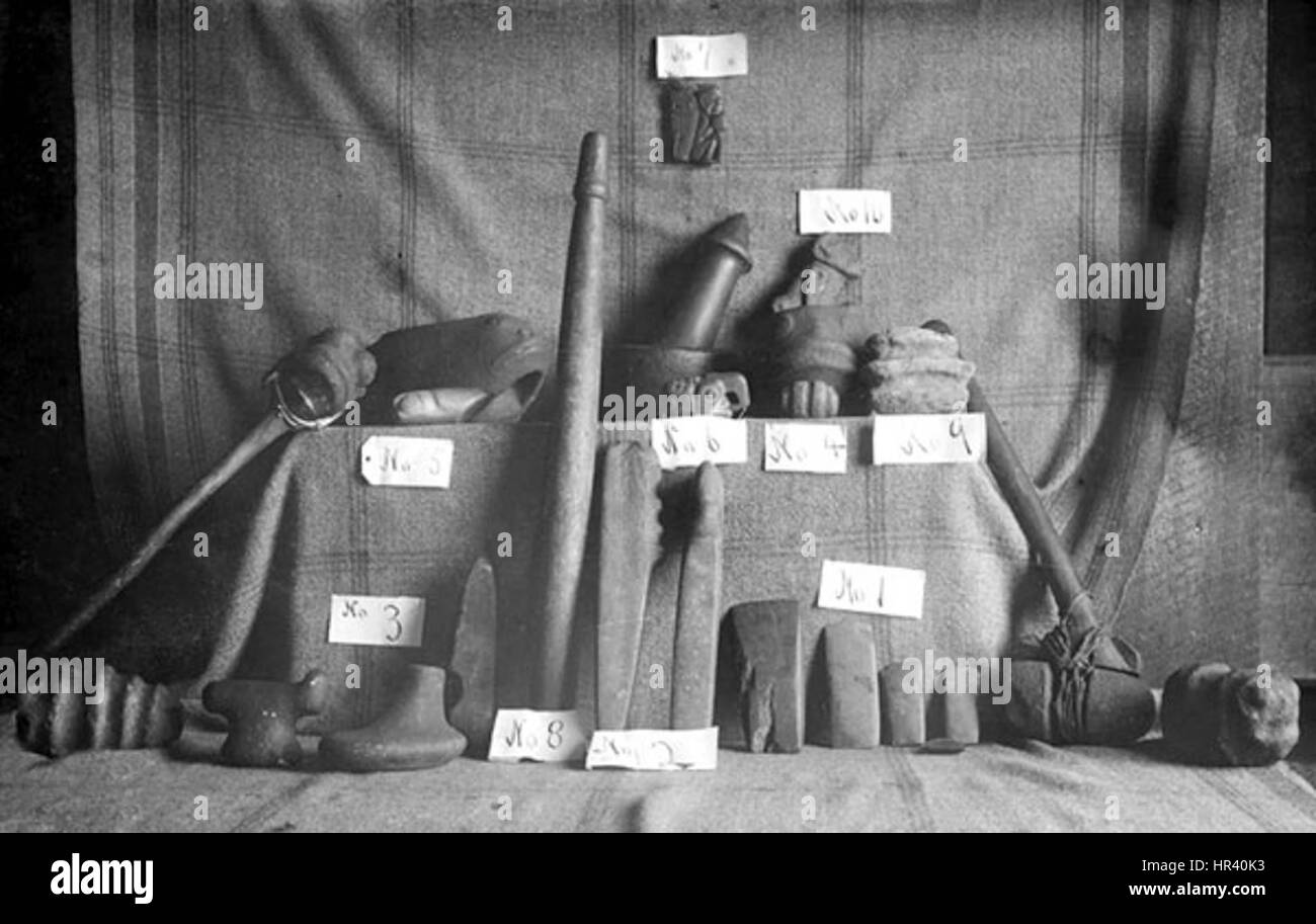 NATIVE AMERICAN TOOLS: STEINERNE WERKZEUG-SAMMLUNG Stockfoto