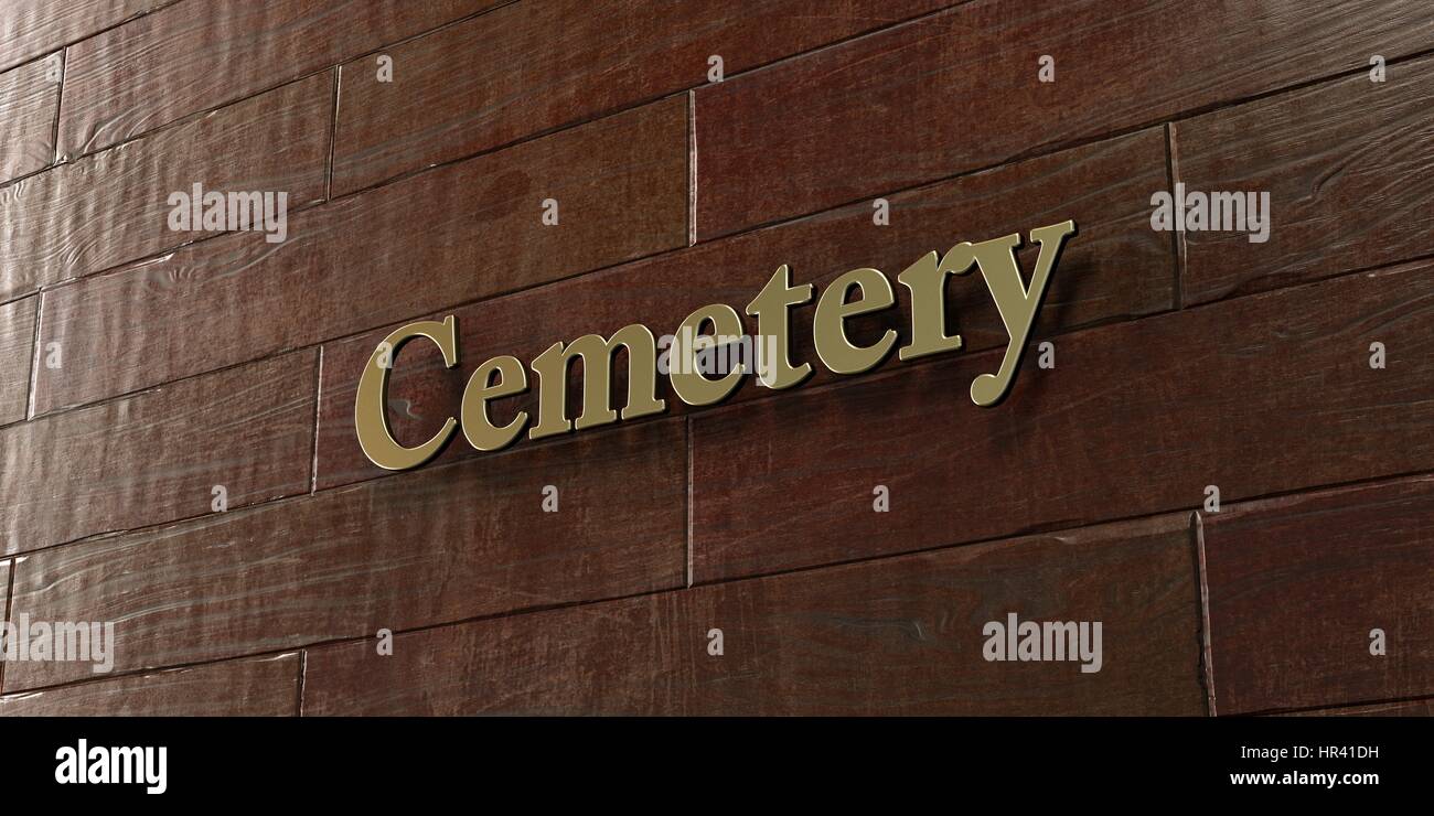 Friedhof - Bronze Plakette an Ahorn Holz Wand - 3D gerenderten Lizenzgebühren frei Lager Bild montiert. Dieses Bild kann für eine Website für online-Werbebanner verwendet werden Stockfoto
