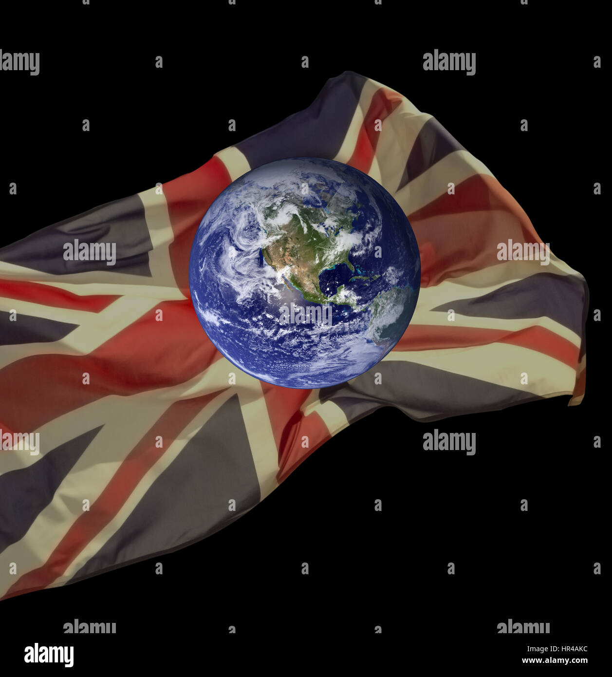 Konzeptionelle Darstellung der Erde umgeben von britische Flagge, Union Jack, was bedeutet Potenzial für einen Beitrag Brexit Welt. Stockfoto