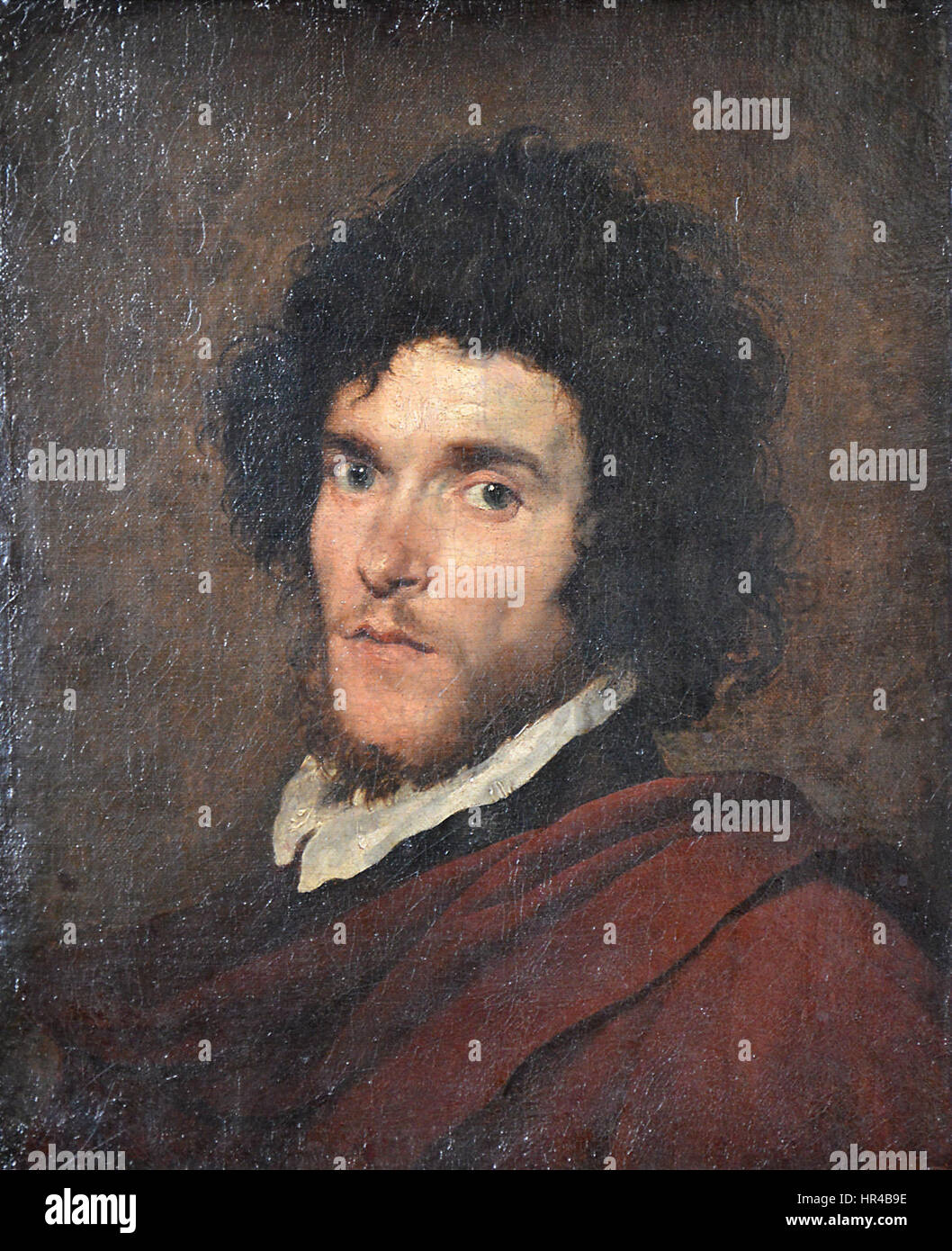 Dieses brustlange Porträt fängt eine männliche Figur ein und konzentriert sich auf die detaillierte Darstellung seiner Gesichtszüge, was auf die Fähigkeit des Künstlers, Charakter und Ausdruck in frühmodernen Porträts einzufangen, hinweist. Stockfoto