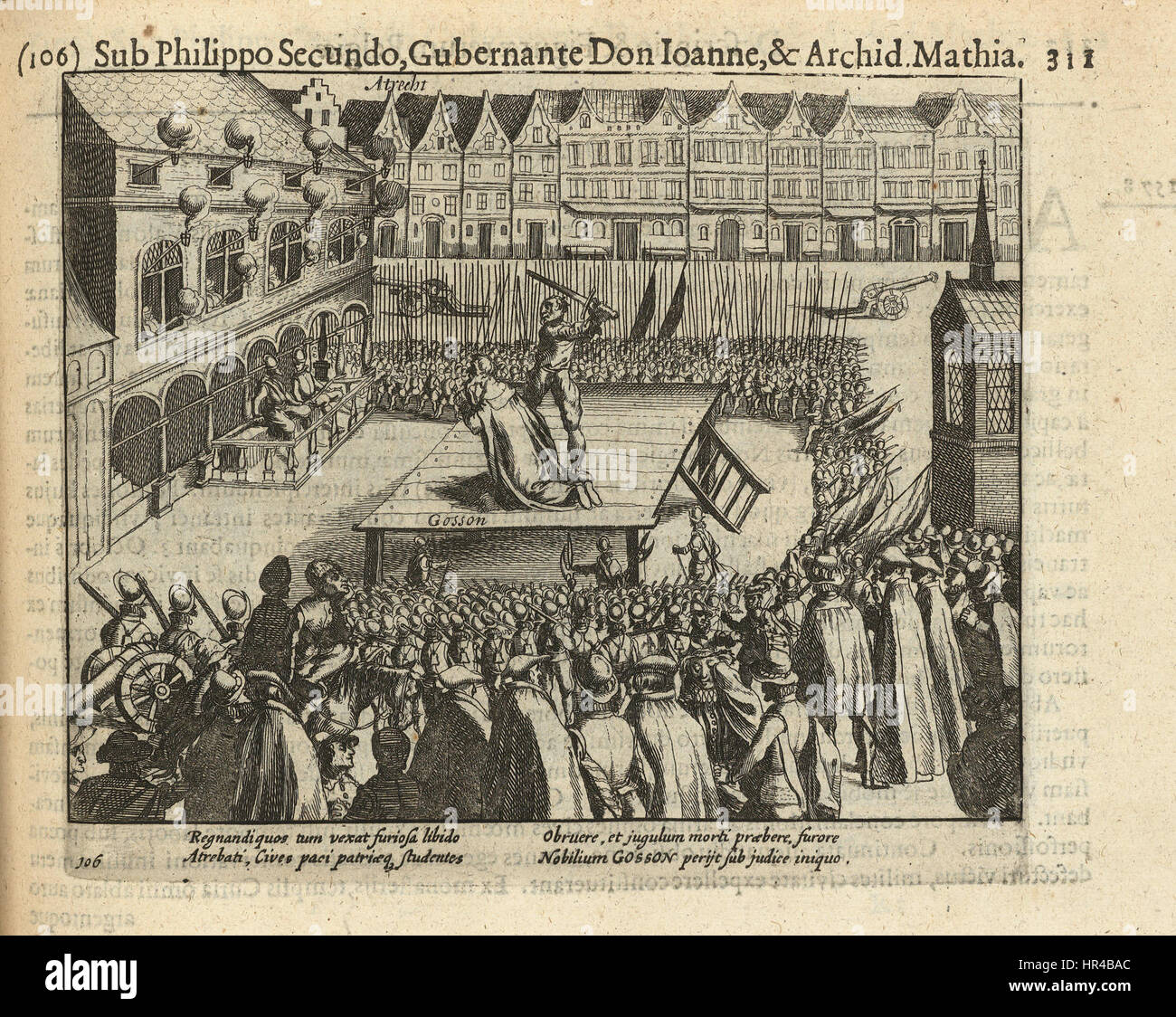 Onthoofding van de Raadsheer Nicolas Gosson Te Atrecht 26 Oktober 1578 Stockfoto
