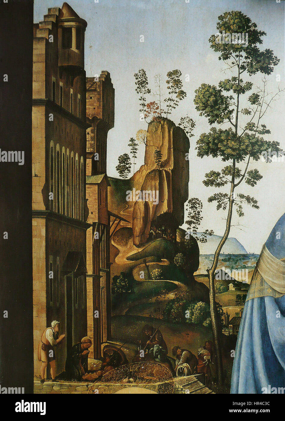 Piero di Cosimos „Visitation“ zeigt den biblischen Moment, in dem die Jungfrau Maria ihre Cousine Elisabeth besucht und die zärtliche und freudige Interaktion zwischen den beiden Frauen festgehalten hat. Stockfoto