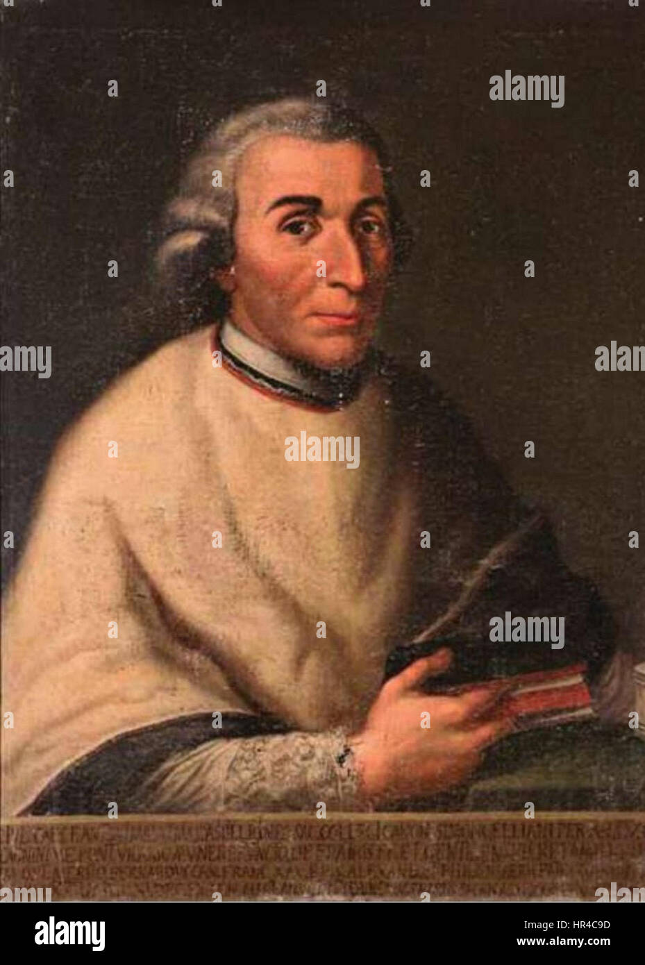 Dieses Porträt von Antonio Maria Castiglione fängt das Bild des berühmten italienischen Künstlers und Priesters aus dem 17. Jahrhundert ein, der für seine Beiträge zur Barockkunst und religiösen Malerei bekannt ist. Das Stück unterstreicht seinen würdevollen Ausdruck und seine formale Kleidung. Stockfoto