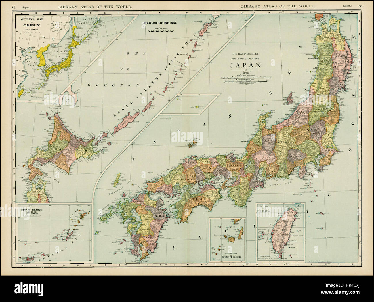 Neue Bibliothek-Atlas-Karte von Japan Stockfoto