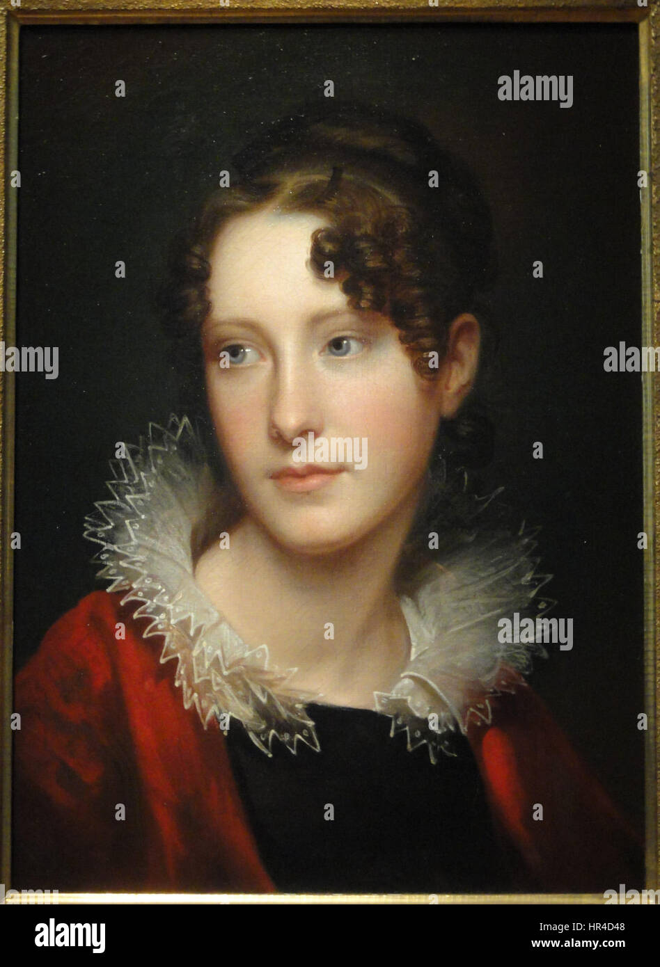 Dieses Porträt von Rosalba Peale, das ihr Bruder Rembrandt Peale um 1820 gemalt hat, fängt sie auf zarte und raffinierte Weise ein. Die Liebe des Künstlers zum Detail im Gesichtsausdruck und in der Kleidung spiegelt den Stil der amerikanischen Porträtkunst des frühen 19. Jahrhunderts wider, wobei der Schwerpunkt auf Realismus und Individualität liegt. Stockfoto