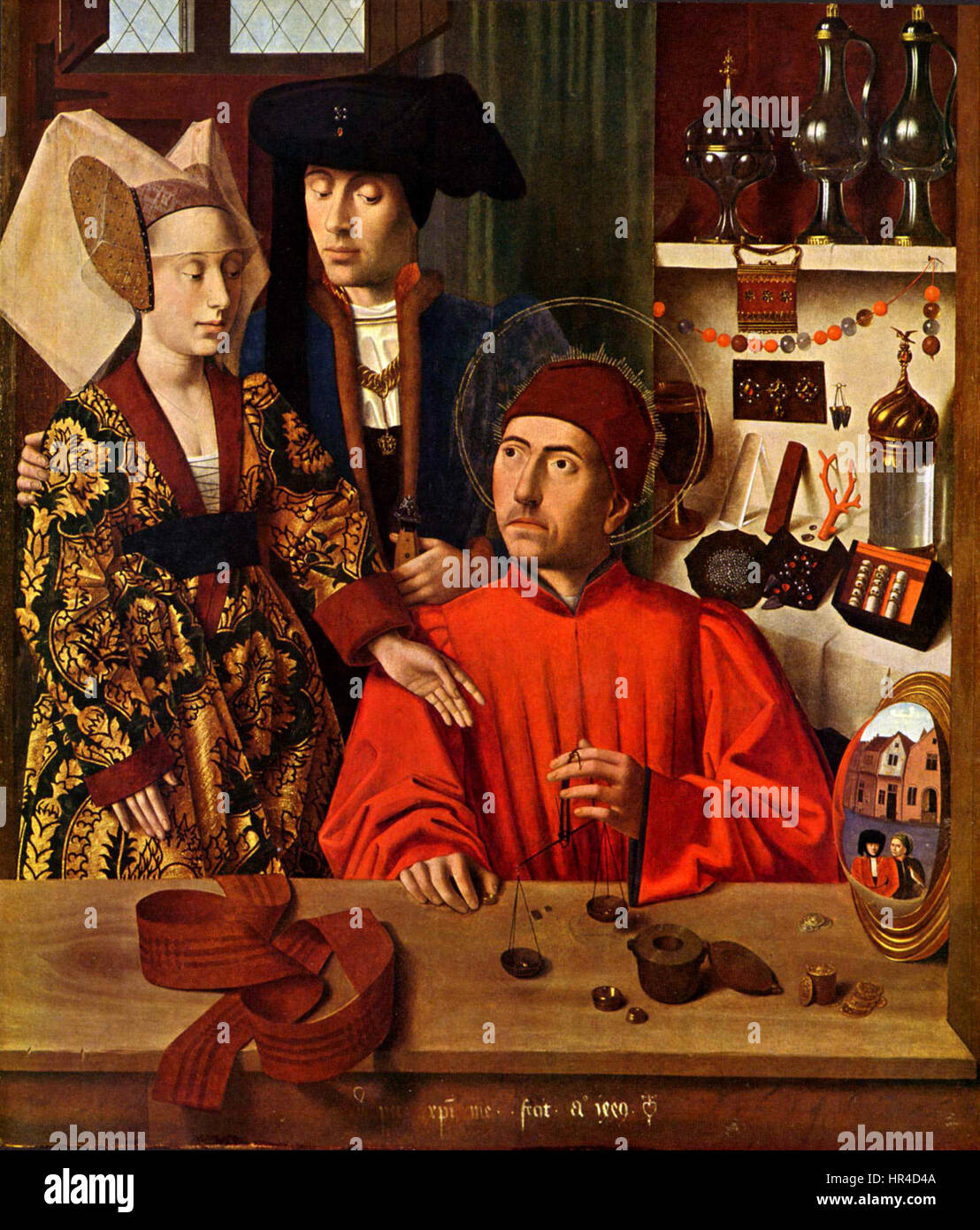 Petrus Christus’ Werk ist ein Paradebeispiel für Kunst der nördlichen Renaissance. Christi Gemälde sind für seinen detaillierten Realismus bekannt und zeigen oft klare, präzise Darstellungen von Figuren und Gegenständen, die sowohl die materielle als auch die spirituelle Welt in einer ausgewogenen Komposition erfassen. Stockfoto