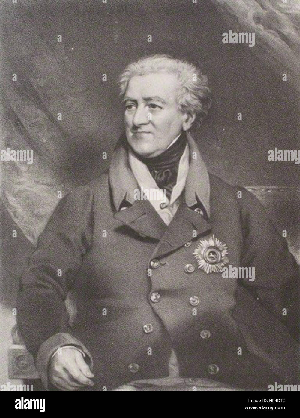 Dieses Detail aus dem Porträt von Sir Samuel Hulse fängt seine würdevolle Präsenz ein und spiegelt seinen hohen Status und Einfluss in der britischen Gesellschaft wider. Das Bild betont seine aristokratische Haltung und die formale Kleidung, die seine Position angibt. Stockfoto