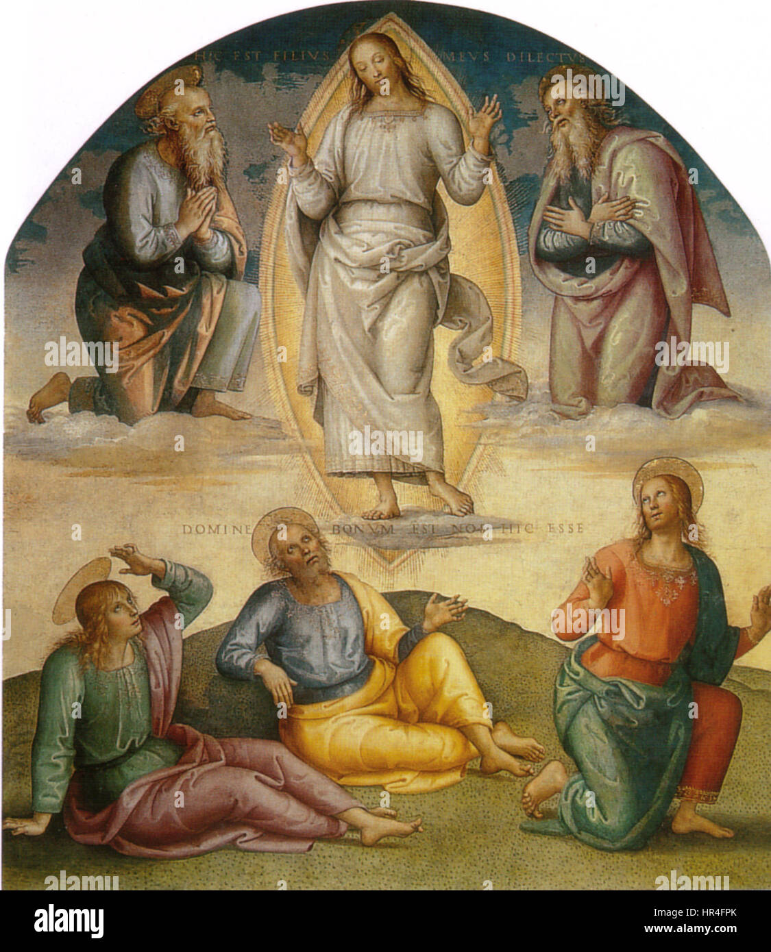 Die Verklärung, ein Fresko von Pietro Perugino, einem italienischen Renaissancemaler, geschaffen zwischen 1497 und 1500, befindet sich im Collegio del Cambio in Perugia. Stockfoto