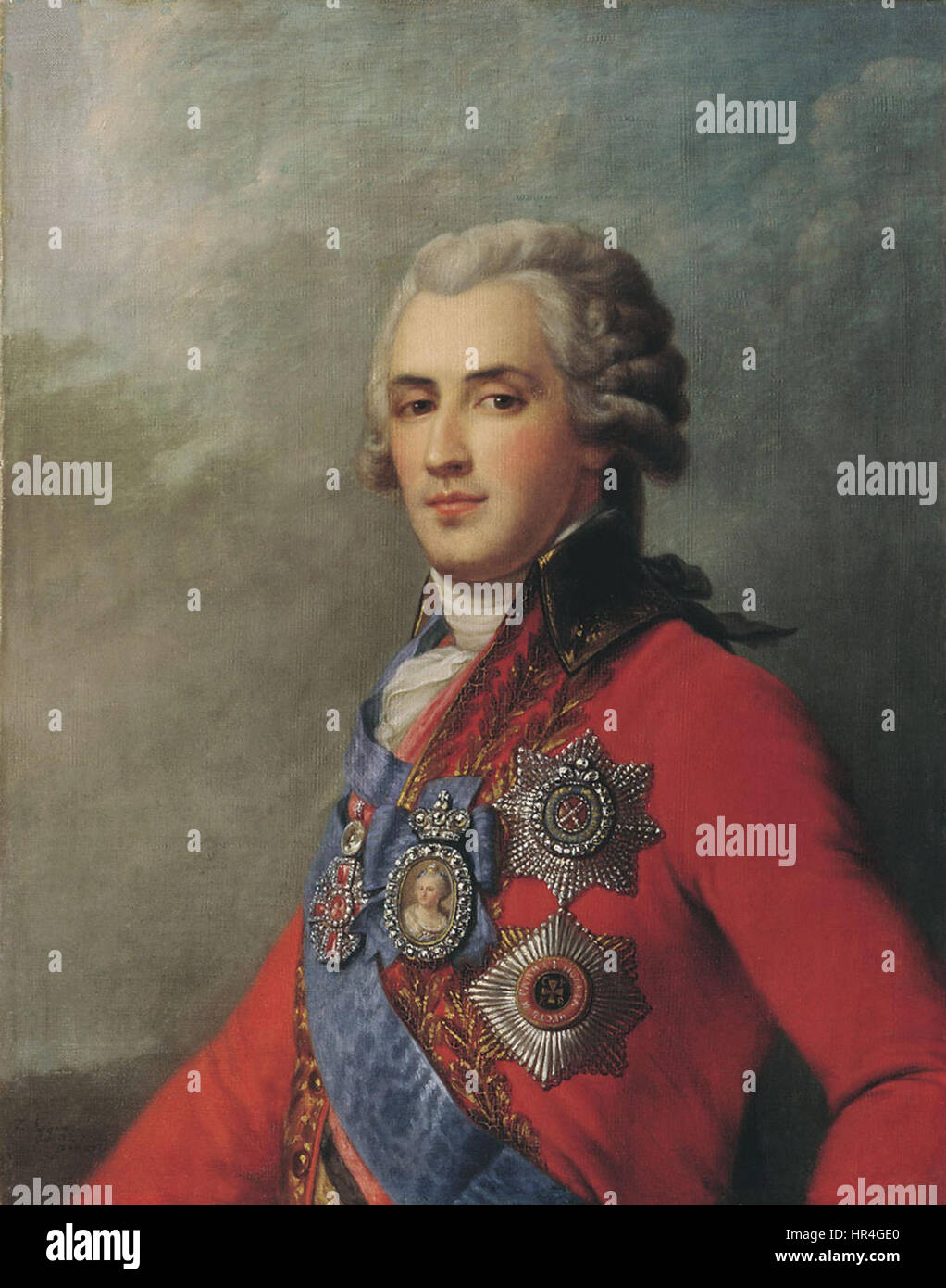 Ein Porträt von Platon Zubow von Eggink fängt den russischen Aristokraten und Vertrauten von Kaiserin Katharina der Großen ein. Das Gemälde unterstreicht seine edle Gestalt und Persönlichkeit und bietet Einblick in den russischen Hof im 18. Jahrhundert. Stockfoto