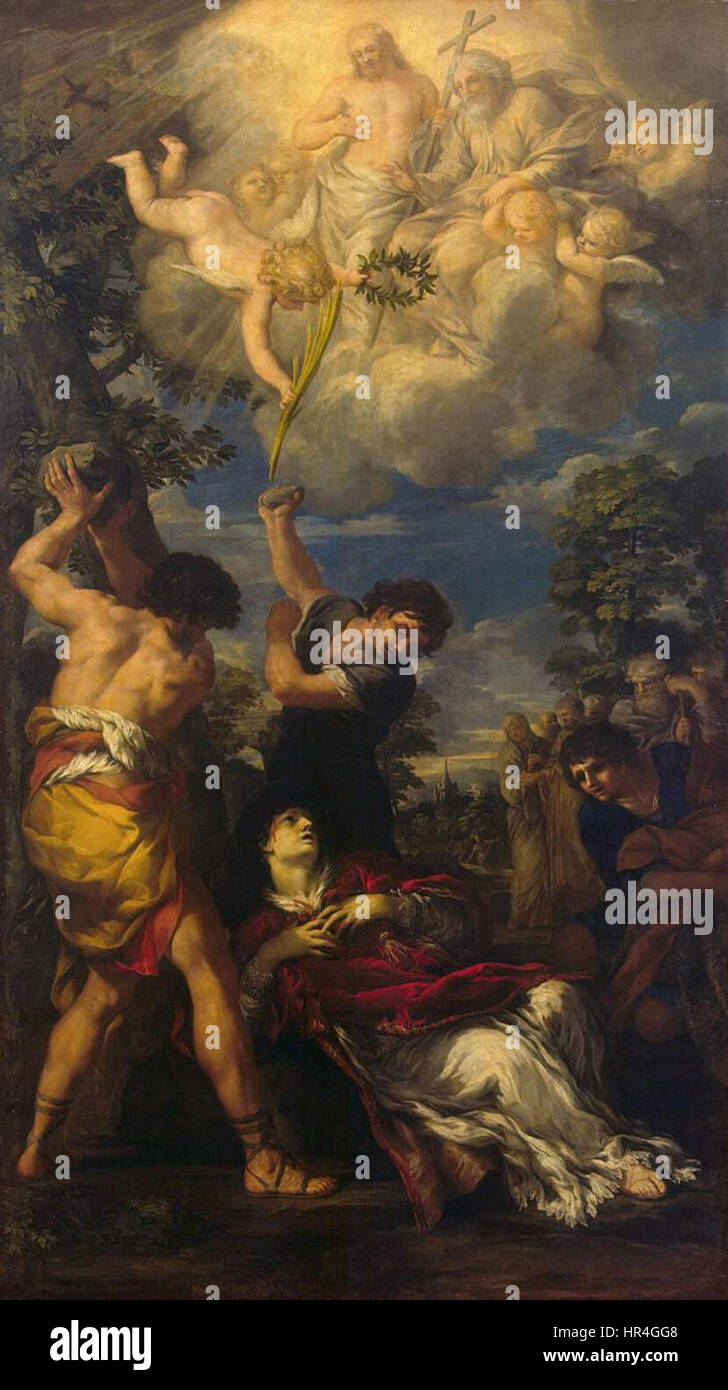 „IL martirio di Santo Stefano“ von Pietro da Cortona zeigt das Martyrium des Heiligen Stephan, des ersten christlichen Märtyrers. Das barocke Gemälde zeigt mit dramatischer Komposition und emotionaler Intensität den tragischen Tod des heiligen und unterstreicht die religiöse Bedeutung des Augenblicks. Stockfoto