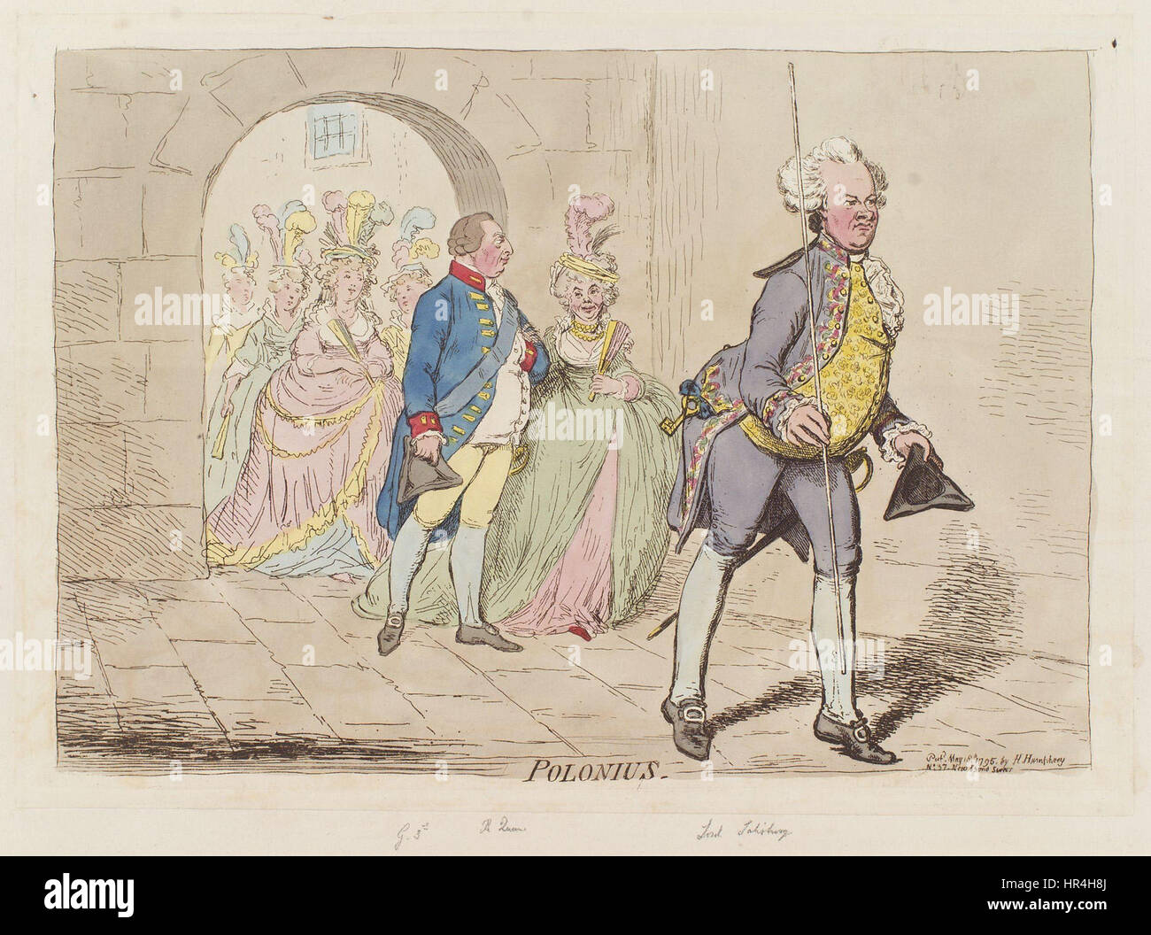Polonius' (König George III; Charlotte Sophia von Mecklenburg-Strelitz; James Cecil, 1. Marquess of Salisbury) von James Gillray Stockfoto