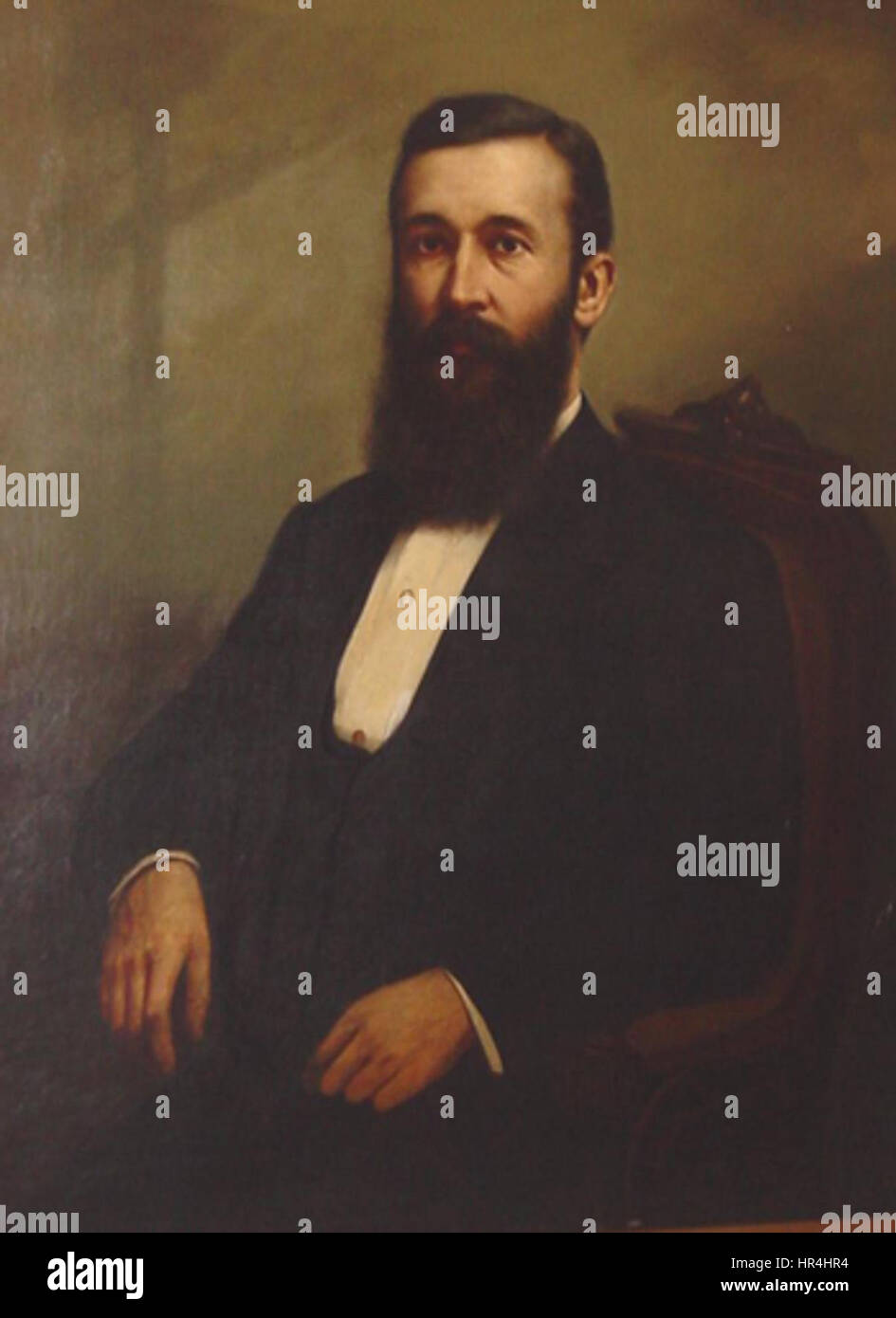 Edward Follansbee Noyes war ein US-amerikanischer Anwalt und Politiker, und dieses Bild ist wahrscheinlich ein Porträt von ihm während seiner Amtszeit als Gouverneur. Er fängt sein würdevolles Aussehen und seine Führung in der amerikanischen Politik des 19. Jahrhunderts ein. Stockfoto