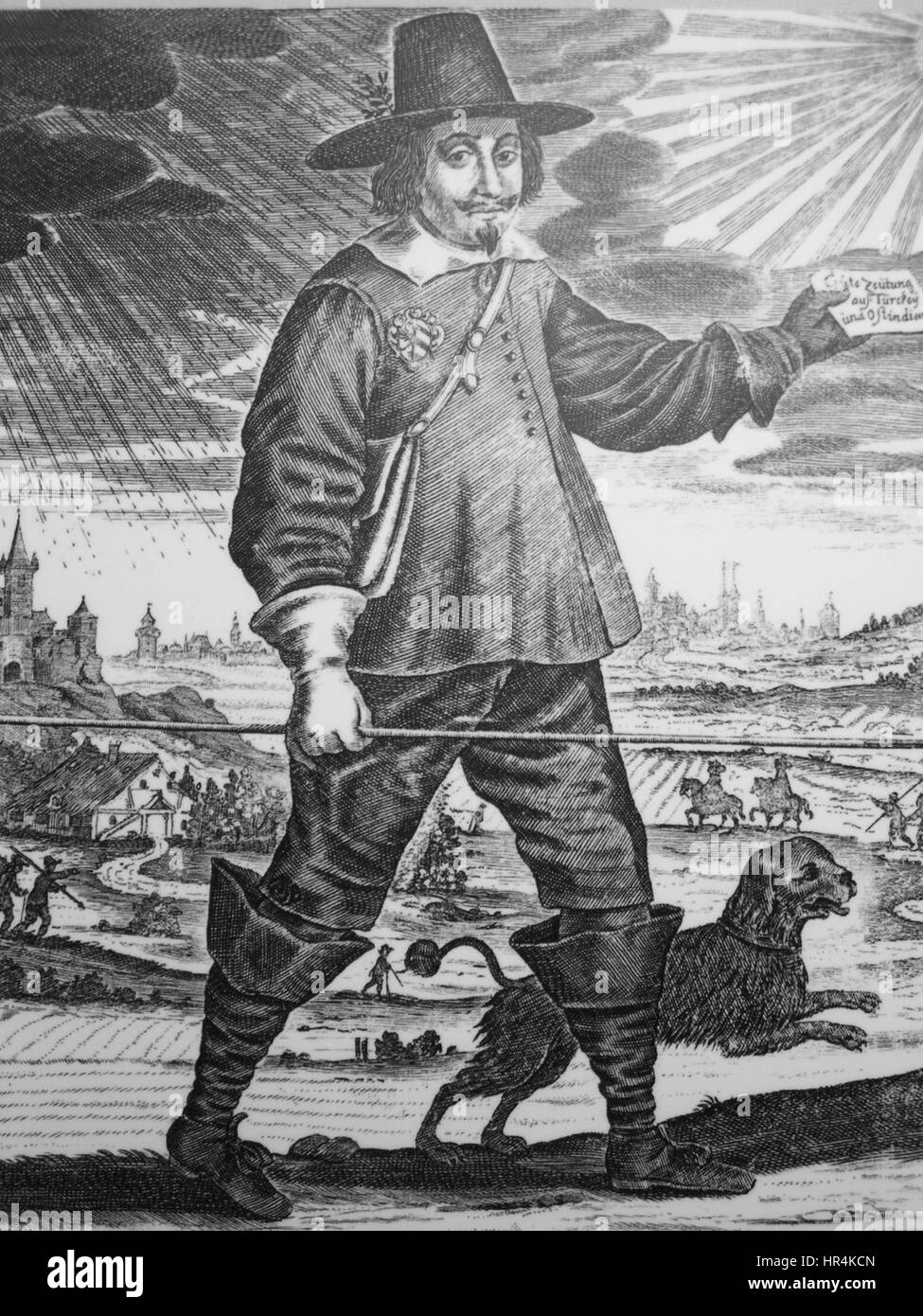 Postbote Mit Botenspiess Stockfoto