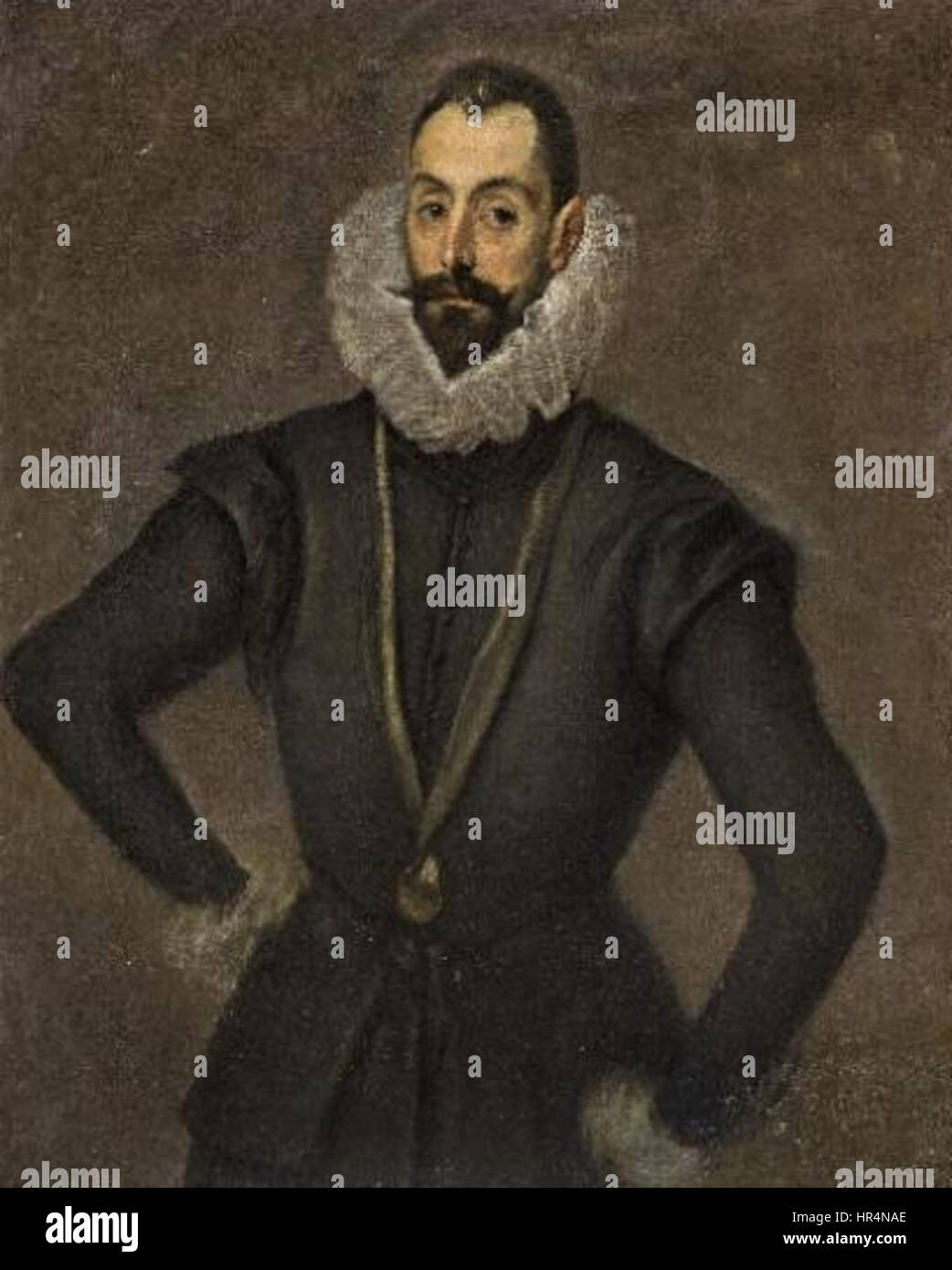 Dieses Porträt eines Herrn fängt das Motiv in raffinierter und würdevoller Weise ein und zeigt die Fähigkeit des Künstlers, den sozialen Status und Charakter des Motivs durch Gesichtsausdruck und Kleidung zu repräsentieren. Stockfoto