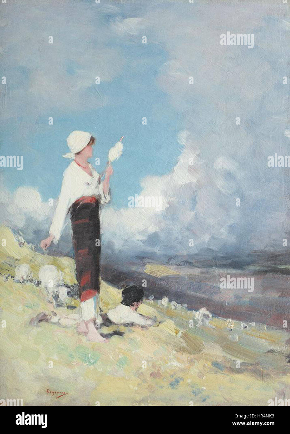 Nicolae Grigorescu - Tarancuta cu Turma de Oi, Pe Valea Muscelului Stockfoto