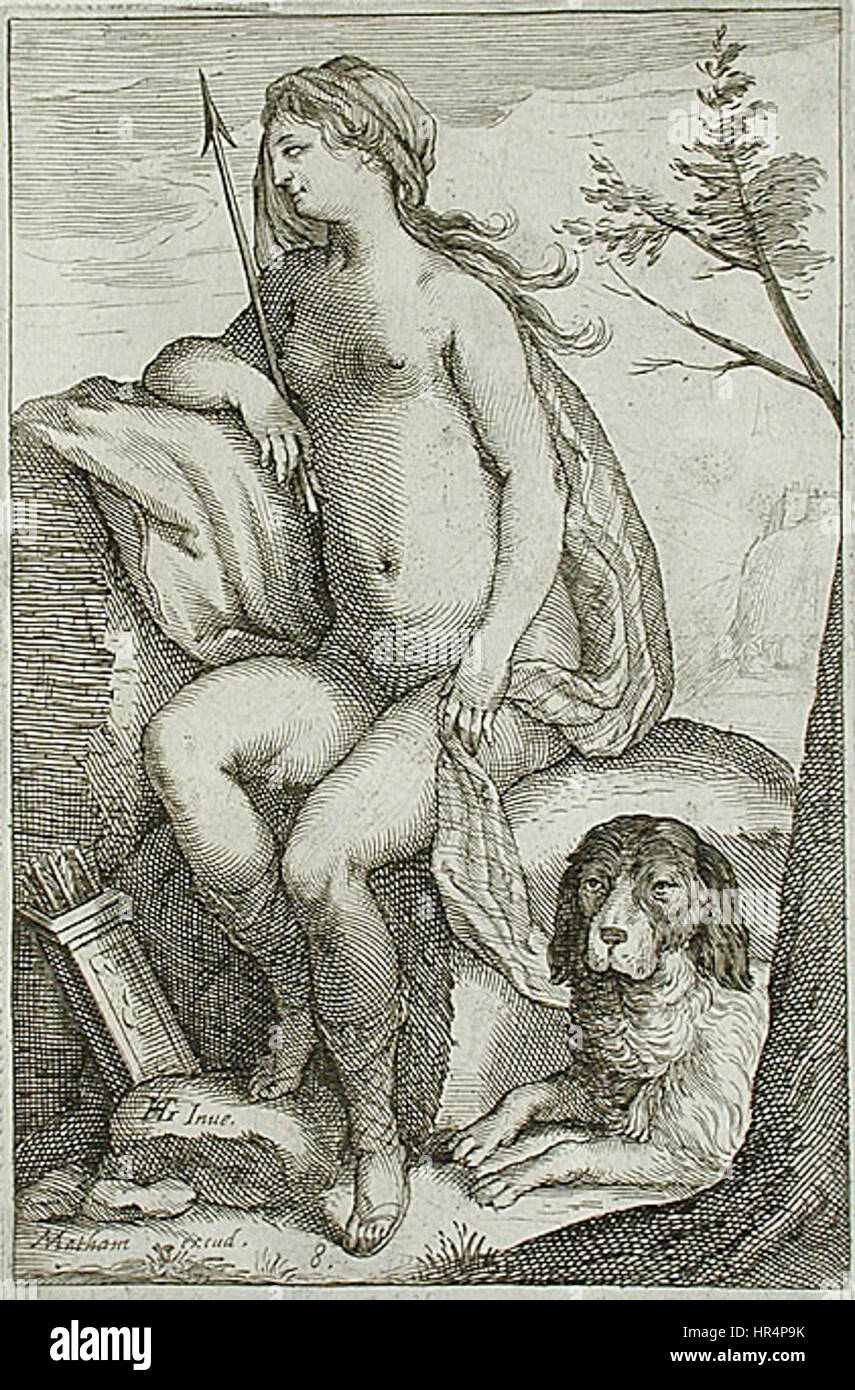 Nymphe und großer Hund - Jacob Matham Stockfoto