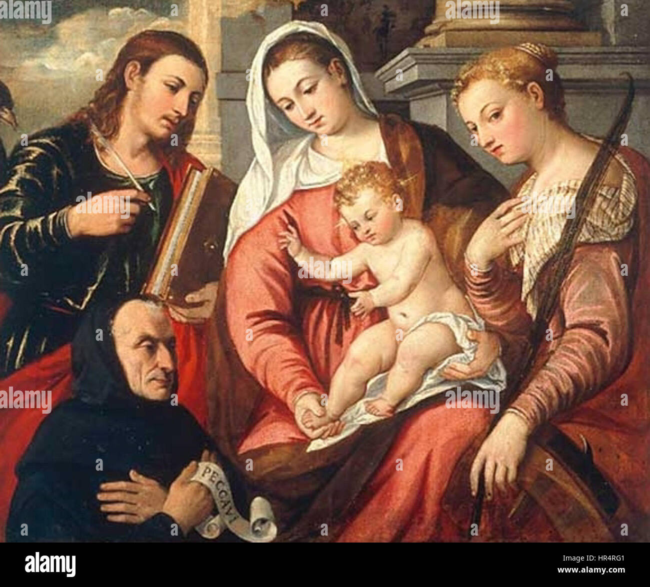 Polidoro de Renzi Polidoro da Lanciano - Maria Mit Art, Johannes Dem Evangelisten, der Heiligen Katharina von Alexandrien Und Einem Stifter Stockfoto