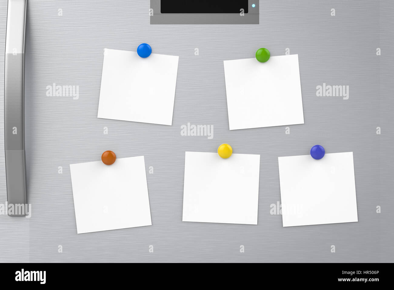 3D Rendering leer Notizen am Kühlschrank Stockfoto
