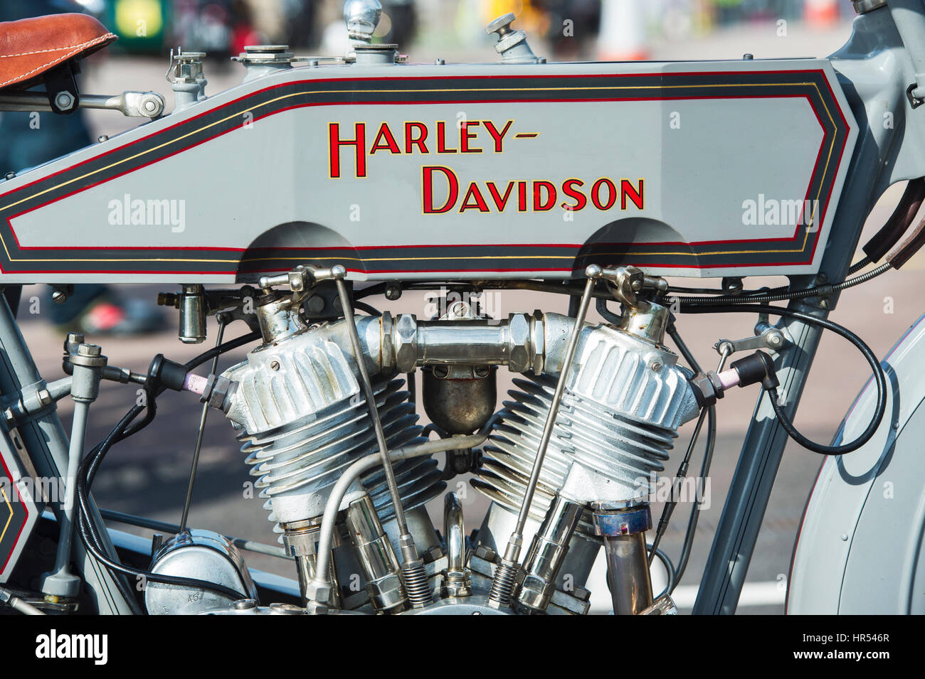 Vintage Motorrad Harley Davidson 11F aus The VMCC Banbury Run. Banbury, Oxfordshire, England. Stockfoto