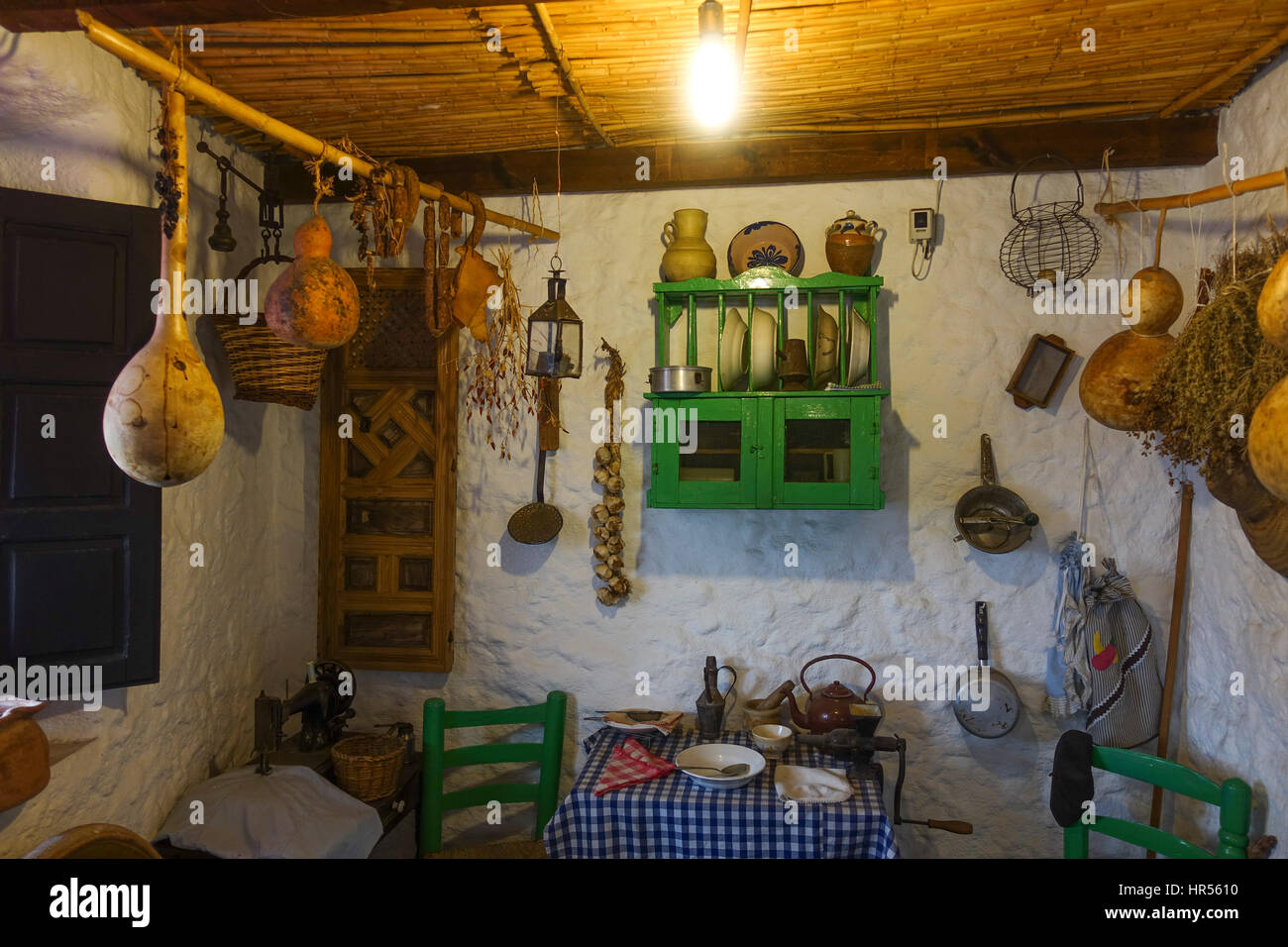 Nachgebauten alten andalusischen Bauernhaus zum 40. am ethnologischen Museum Mijas Andalusien, Spanien Stockfoto