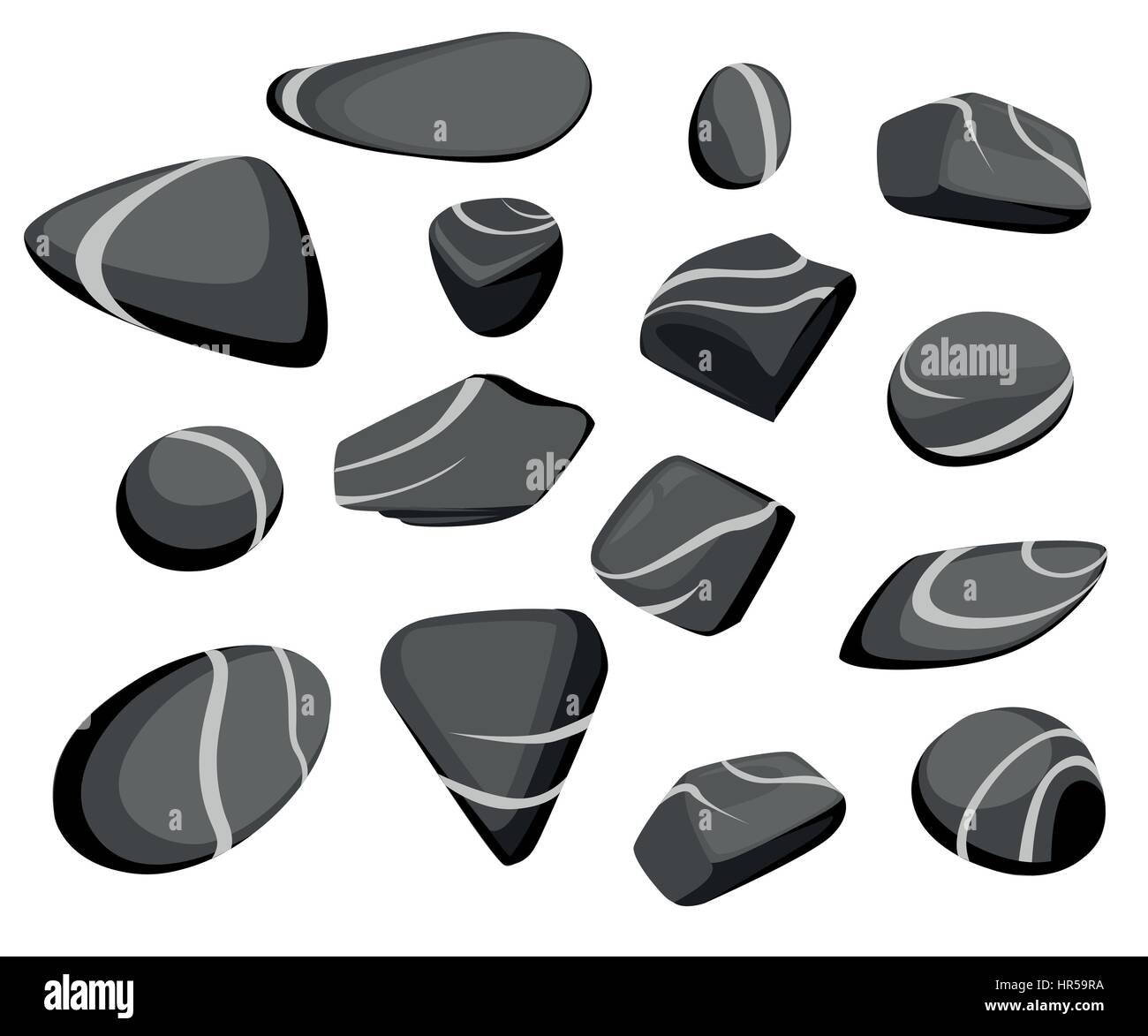 Vektor Illustration Rock Stein Cartoon setzen verschiedene Felsbrocken natürlichen See Spa Material Spiel Felsmalereien. Stock Vektor