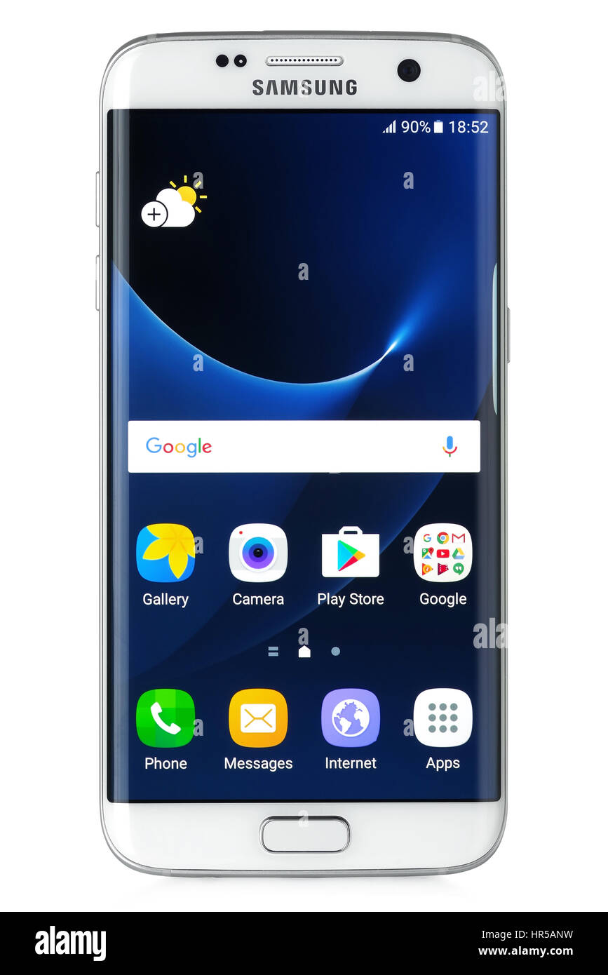 Koszalin, Polen – 27. Februar 2016: Der Samsung Galaxy S7 Fotorahmen weiße Perle. Samsung 7 Rand sind neue Generation Smartphone von Samsung. Die SAMW Stockfoto