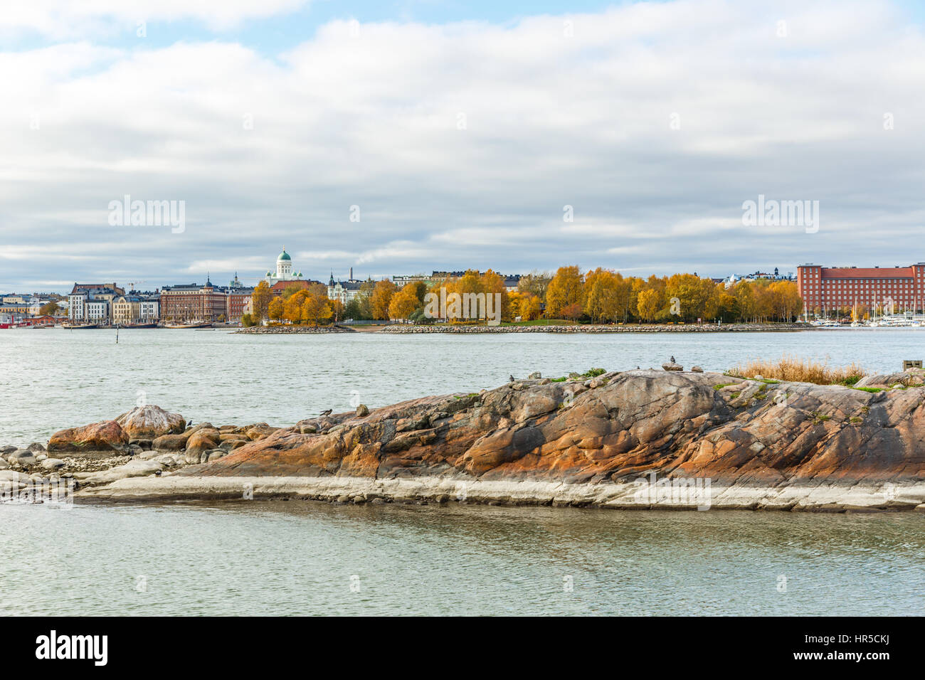 Helsinki City Vorderansicht Sealine im Herbst Stockfoto