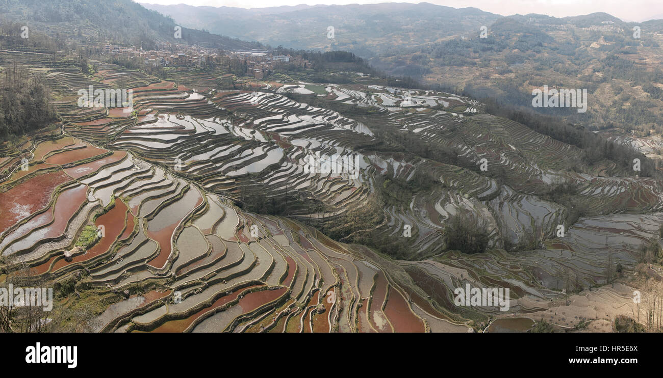Reisterrassen von YuanYang in Yunnan, China, eines der jüngsten UNESCO-Welterbestätten Stockfoto