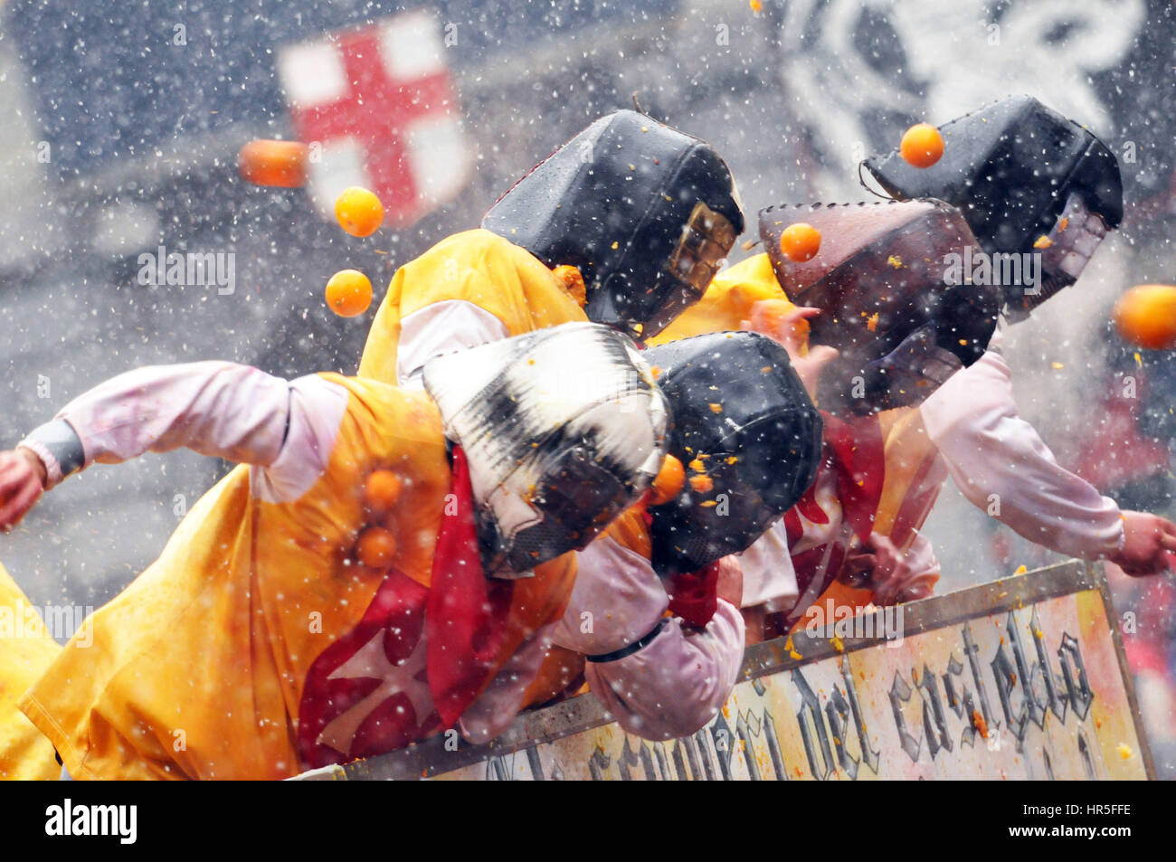 Ivrea Karneval, Momente aus der Schlacht von Organen Stockfoto