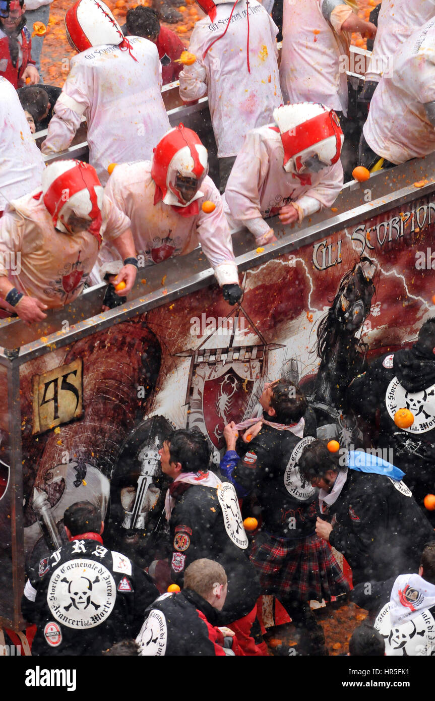 Ivrea Karneval, Momente aus der Schlacht von Organen Stockfoto