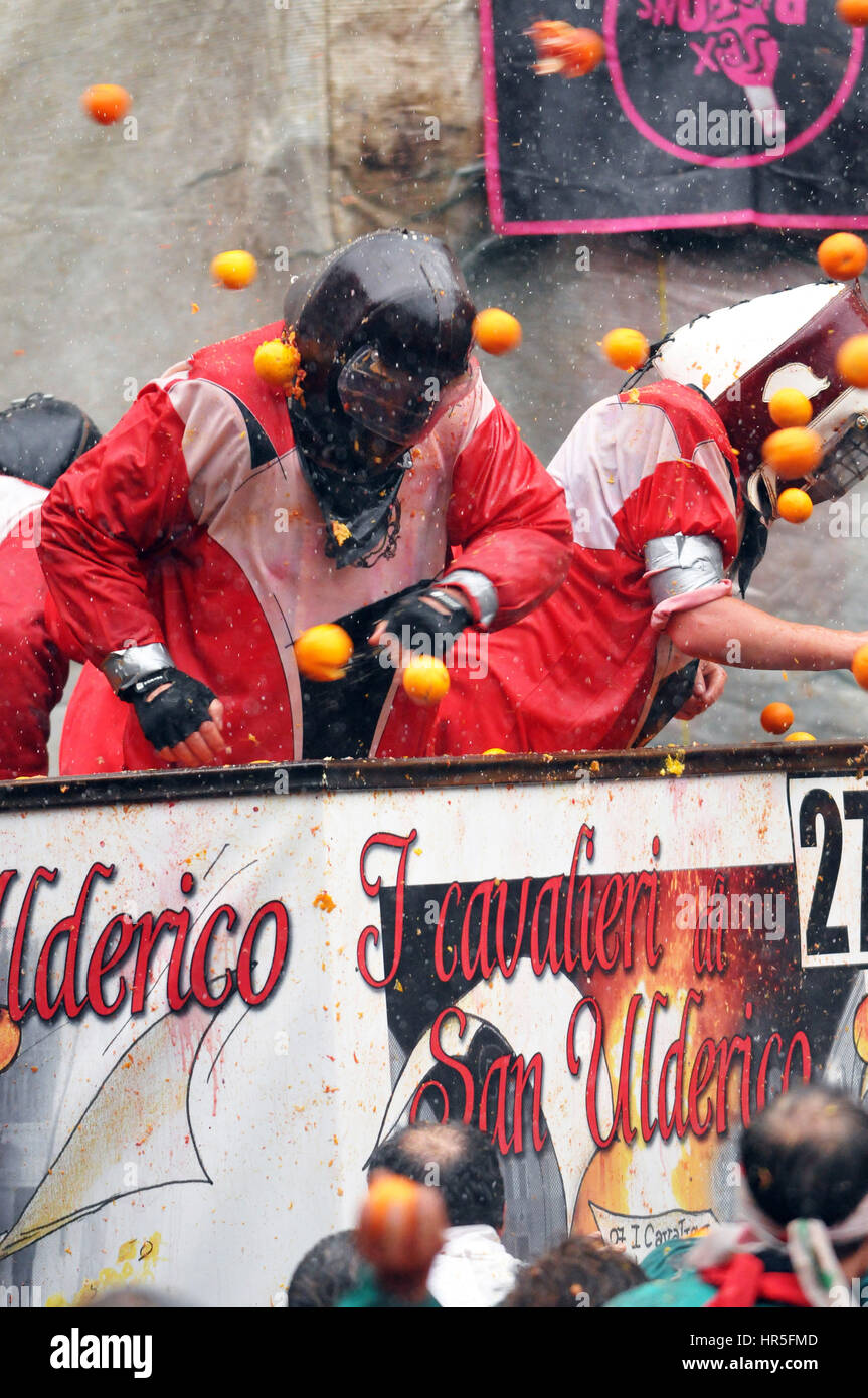 Ivrea Karneval, Momente aus der Schlacht von Organen Stockfoto